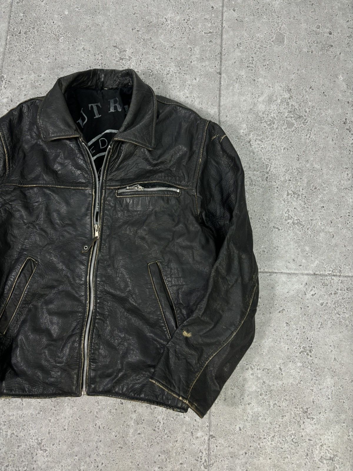 Japanese Brand Archive 2000s Distressed Faded Leather Jacket Avant Garde Size US M / EU 48-50 / 2 - 2 Thumbnail