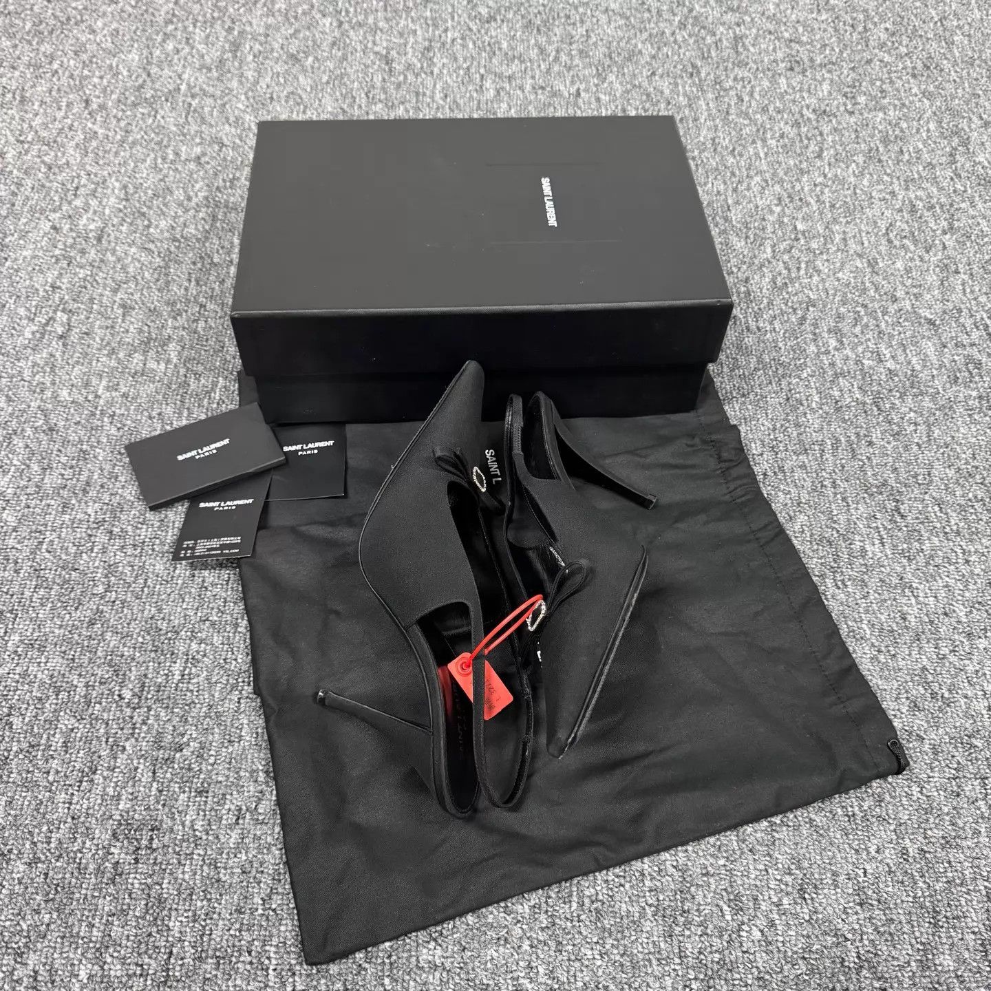 Saint Laurent Paris SLP Women's Black Pointed Toe Crystal Buckle Heels 39 Size US 8.5 / IT 38.5 - 3 Thumbnail