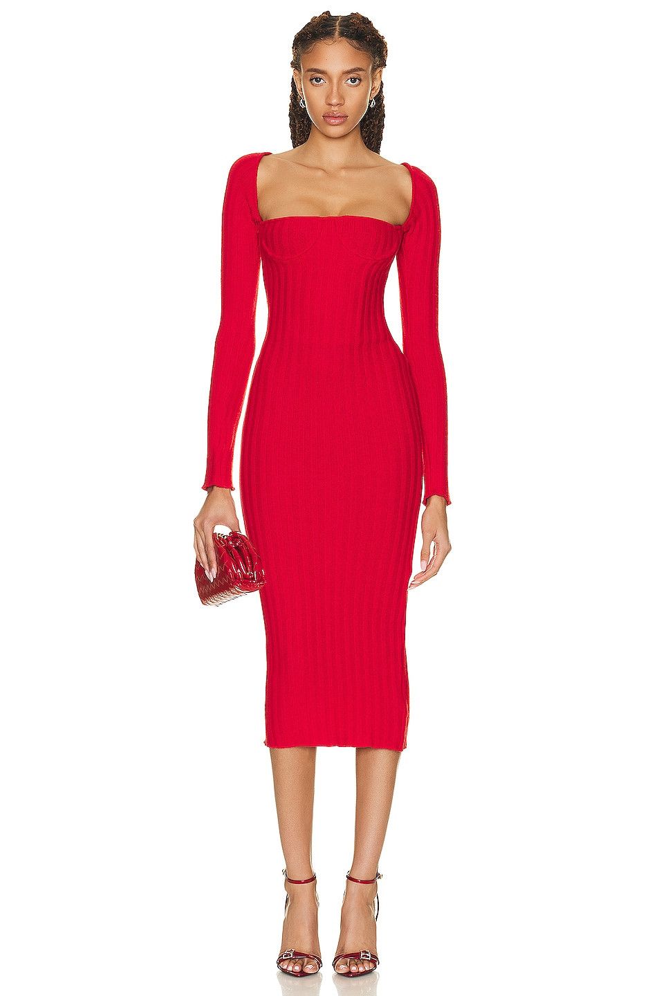 LaQuan Smith Bare shoulders wool ribbed dress w corset Size XS / US 0-2 / IT 36-38 - 15 Thumbnail