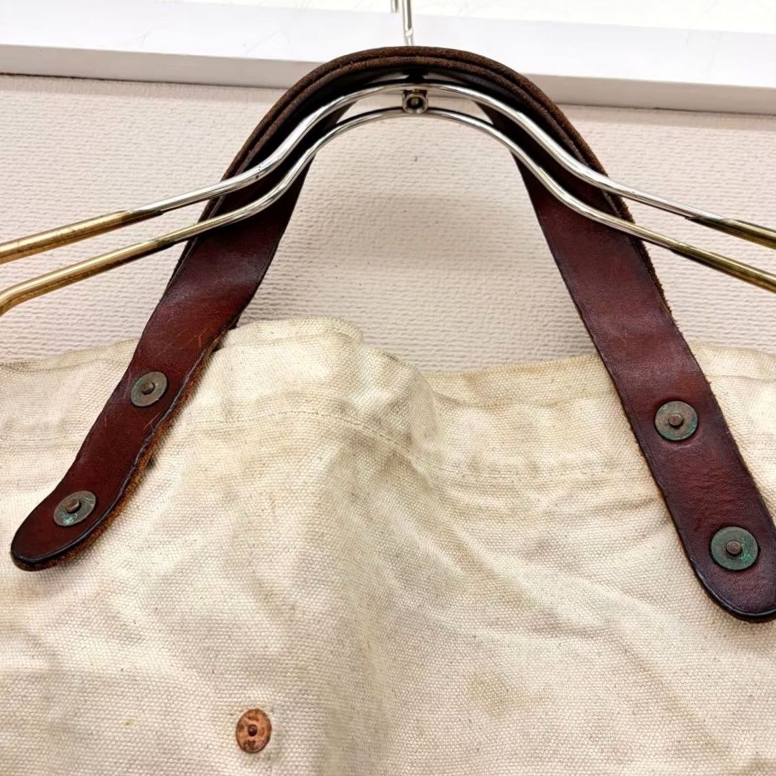 Ralph Lauren VINTAGE RRL Ralph Lauren Tote Bag Ivory Canvas Leather Logo Handle Medium Unisex Adults Size ONE SIZE - 4 Thumbnail