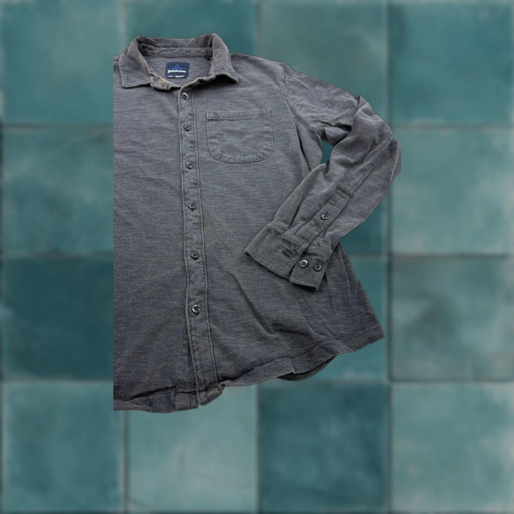 Prana prAna Shirt Mens M Gray Button-Up Casual Organic Cotton Recycled Polyester Blend Size US M / EU 48-50 / 2 - 1 Thumbnail