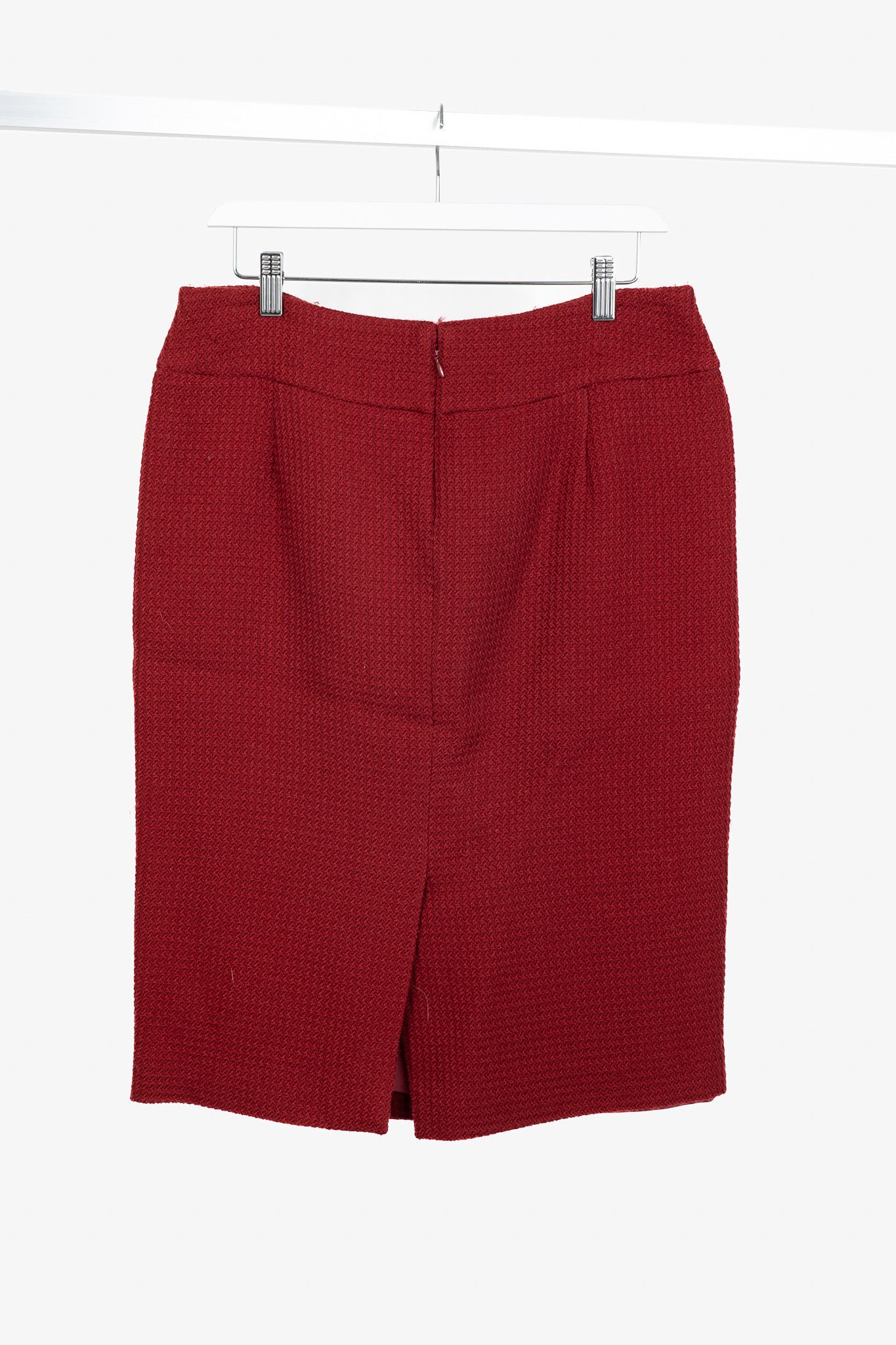 Donna Karan Donna Karan New York Red Wool Tweed Pencil Skirt Size 32" / US 10 / IT 46 - 2 Thumbnail