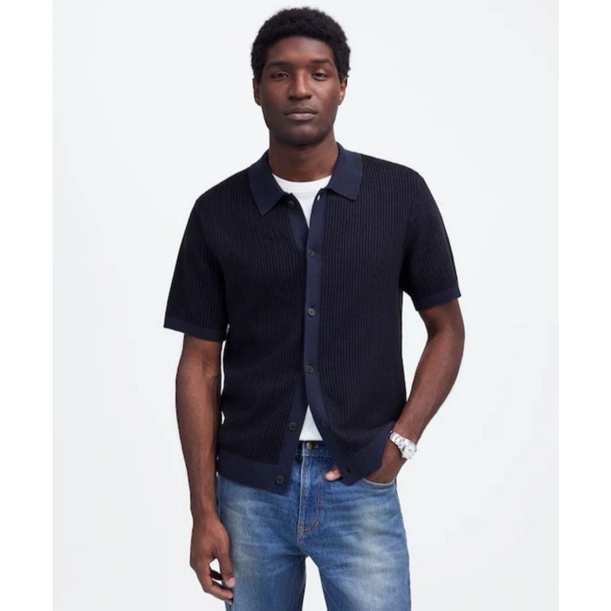Madewell NWT Madewell Tuck-Stitch Sweater Polo Navy Black Size XS Size US XS / EU 42 / 0 - 1 Thumbnail