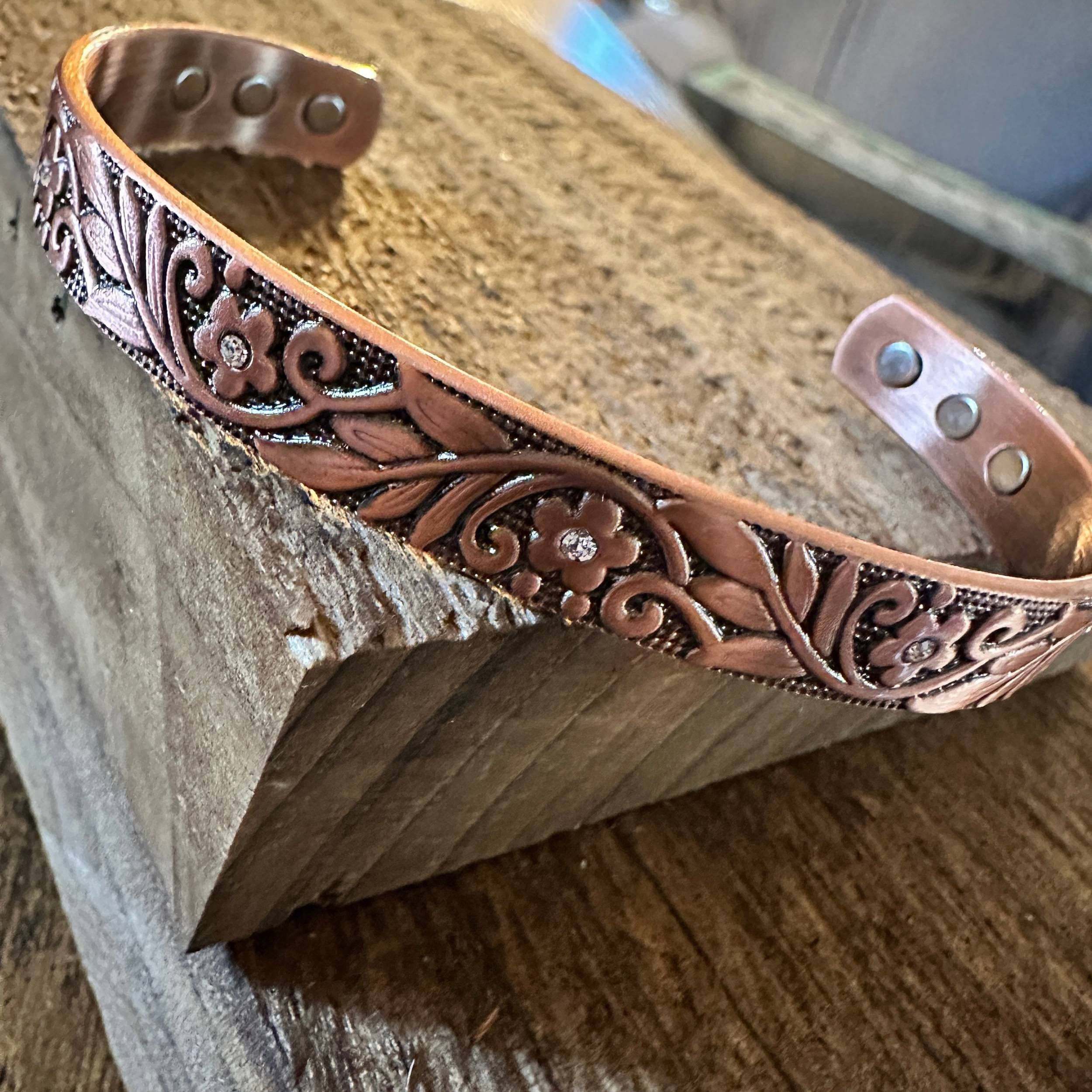 Other Boho Copper Floral Cuff Bangle Bracelet, Arthritis Relief, G Size ONE SIZE - 1 Thumbnail