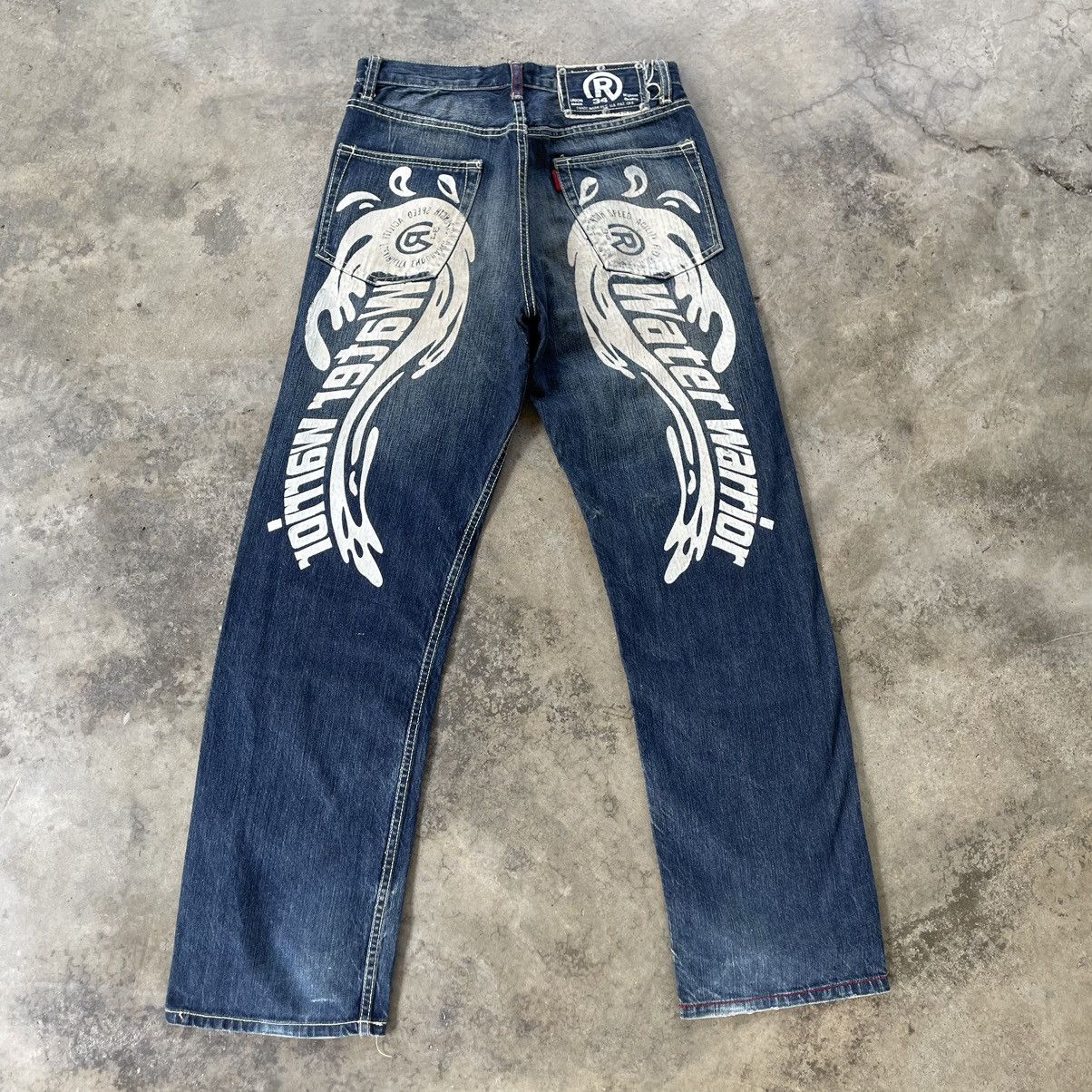 Japanese Brand 🔥🇯🇵Real BVoice Stoned Washed Water Warrior Distress Jeans Size US 31 - 1 Thumbnail