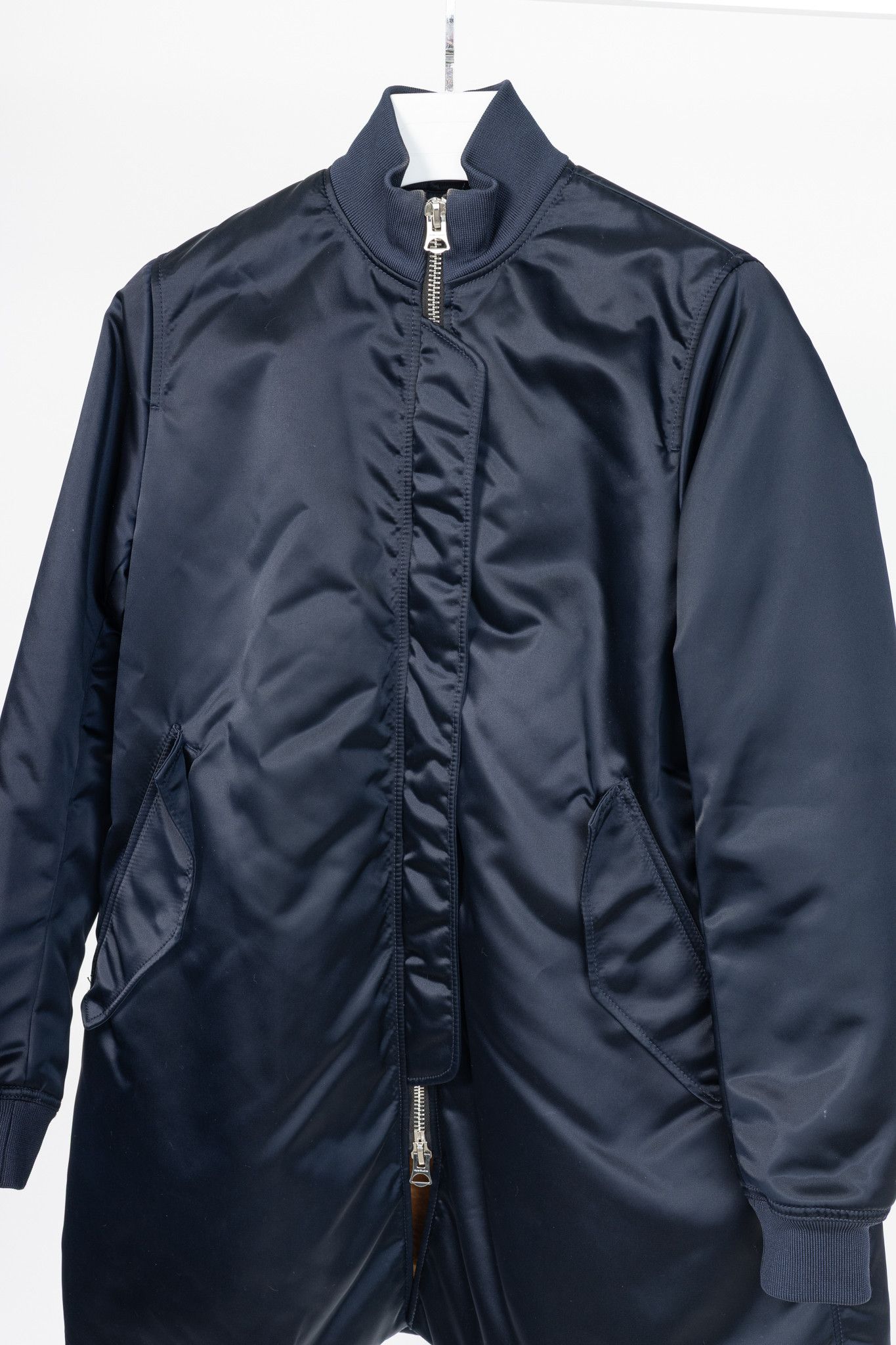 Acne Studios Acne Studios Aude Navy Nylon Long Bomber Jacket Size XS / US 0-2 / IT 36-38 - 3 Thumbnail