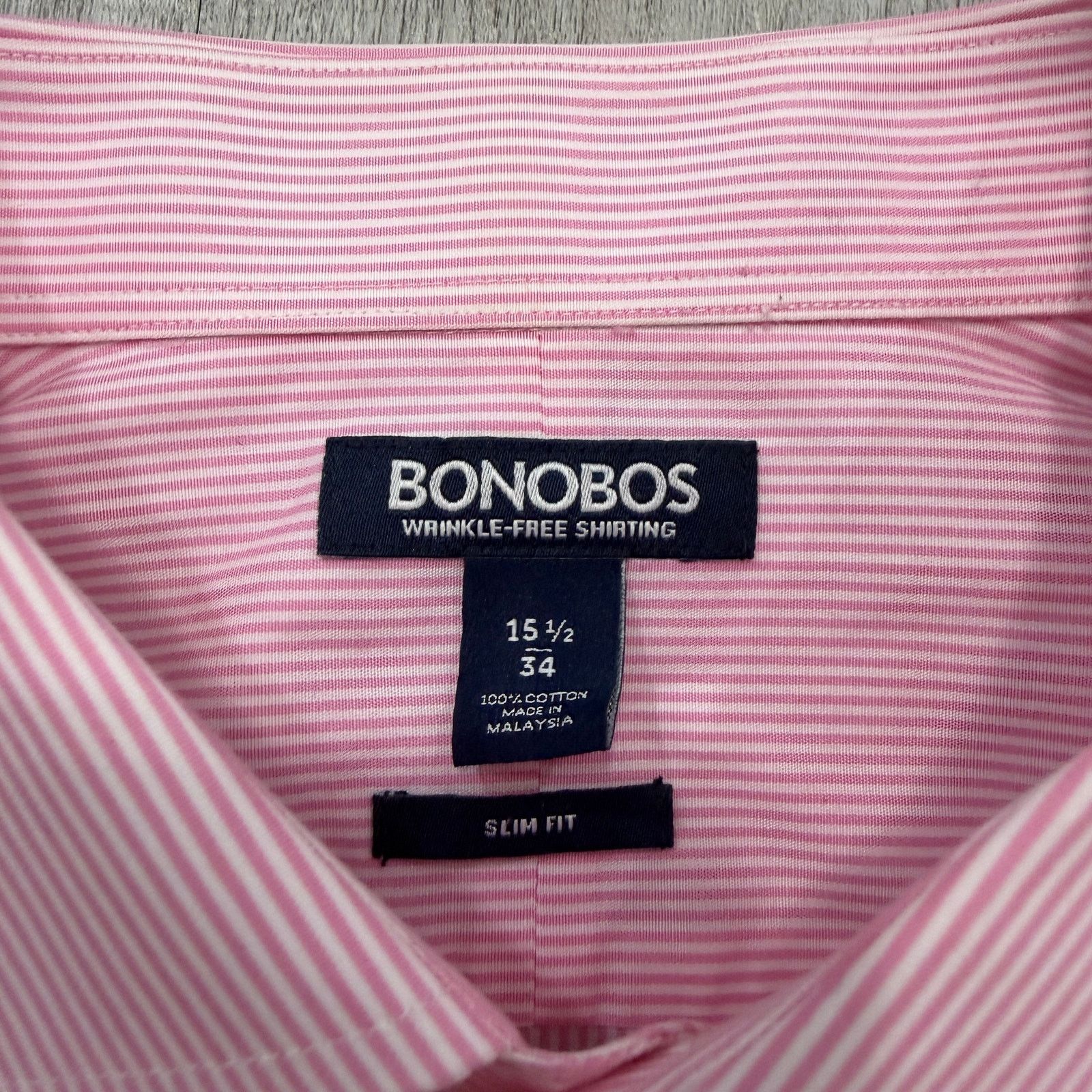 Bonobos Bonobos Shirt Men's 15.5 - 34 Pink White Striped Slim Fit Size US M / EU 48-50 / 2 - 4 Thumbnail