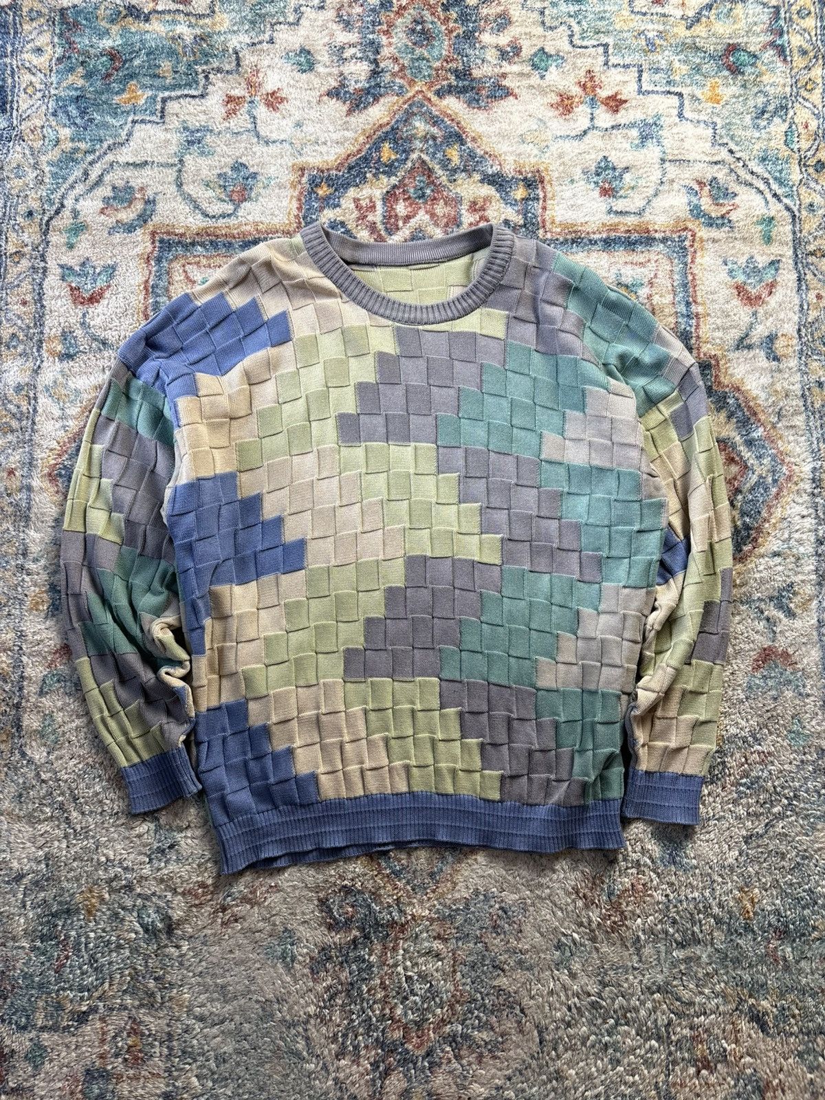Vintage Vintage Colour Blocking Textured Pullover Sweater Size XL Size US XL / EU 56 / 4 - 1 Thumbnail