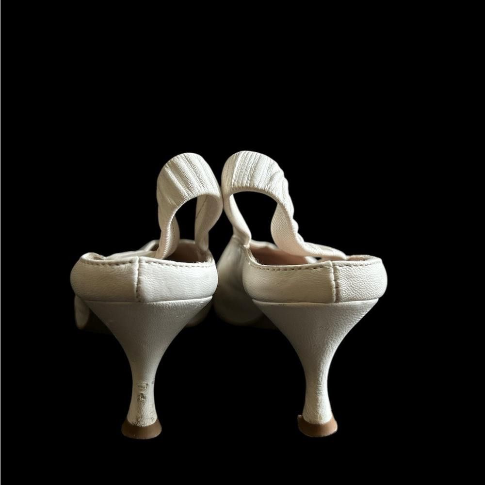 Designer Minelli White Leather Slingback Heels Size US 5 / IT 35 - 4 Thumbnail