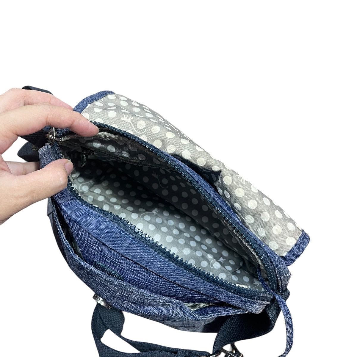 Vintage Kipling Crossbody Shoulder Bag Grey Blue Nylon Flap Messenge Size ONE SIZE - 4 Thumbnail