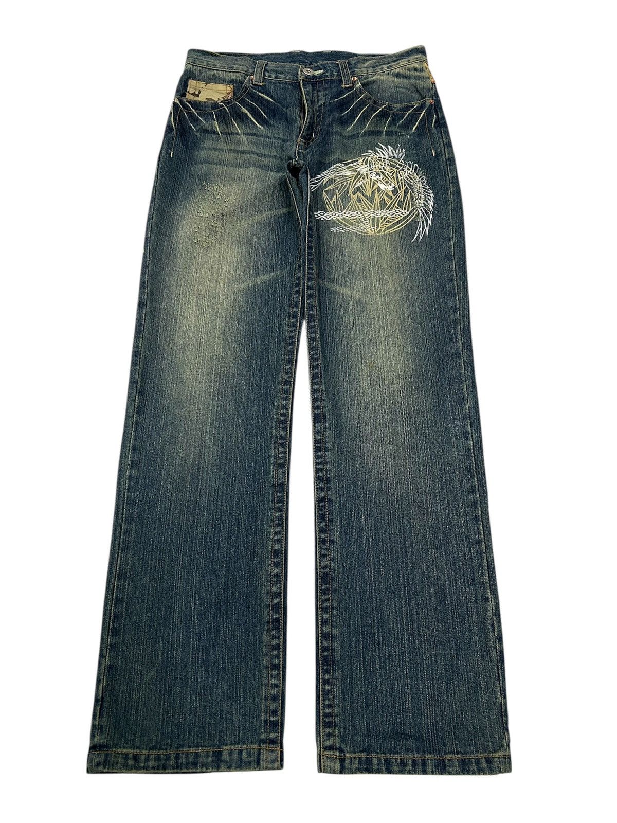Japanese Brand Vintage Japanese Karakuri Sukajan Style Straight Jeans Size US 33 - 2 Thumbnail