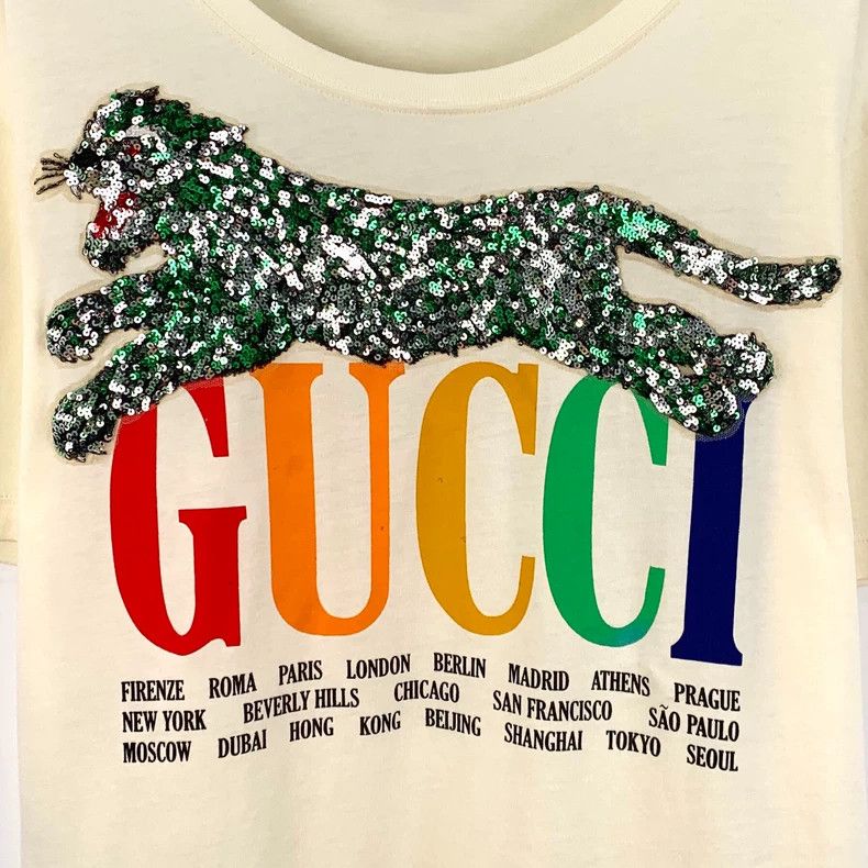 Gucci Gucci Beige tiger sequin logo letter print cotton round-ne Size US M / EU 48-50 / 2 - 4 Thumbnail