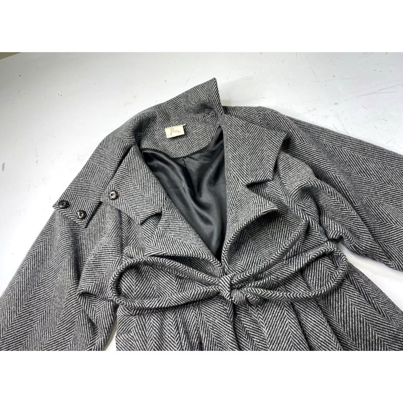 Vintage PREEN by Thornton Bregazzi Coat XS Herringbone Oversize Wrap Tie Dolman Sleeve Gray Wool Women Size XS / US 0-2 / IT 36-38 - 6 Thumbnail