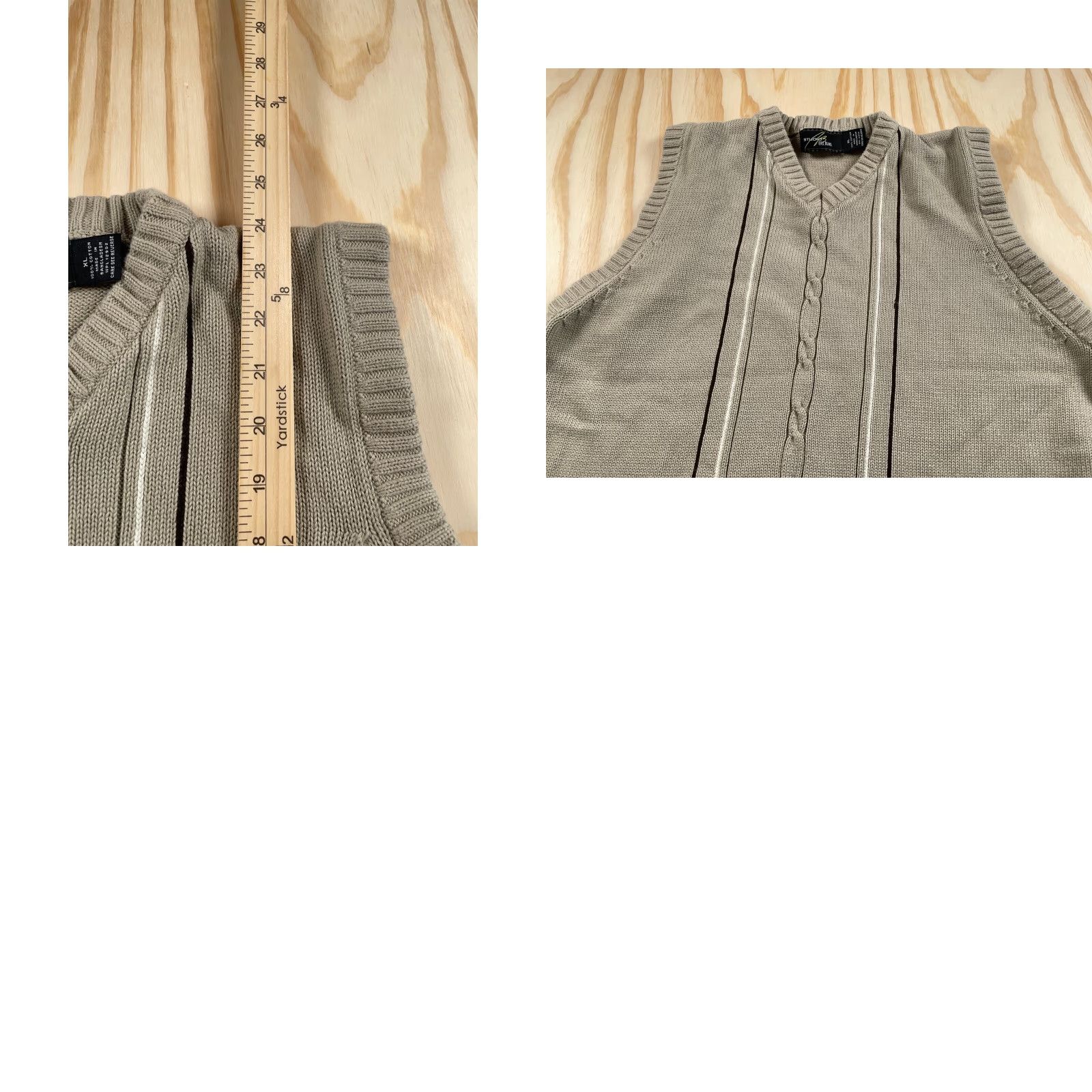 Bill Blass VINTAGE Bill Blass Vest Adult XL Beige Striped Chunky Knit Cotton V-Neck Size US XL / EU 56 / 4 - 8 Thumbnail