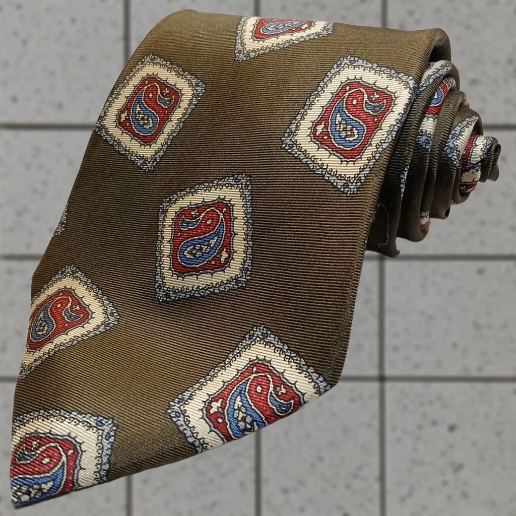 Vintage Premier Stock Tie Silk Silver Necktie Geometric Pattern Mens Classic 57-60 Silver, Red, Blue, Cream Designer Handmade Silk Tie Size ONE SIZE - 1 Thumbnail
