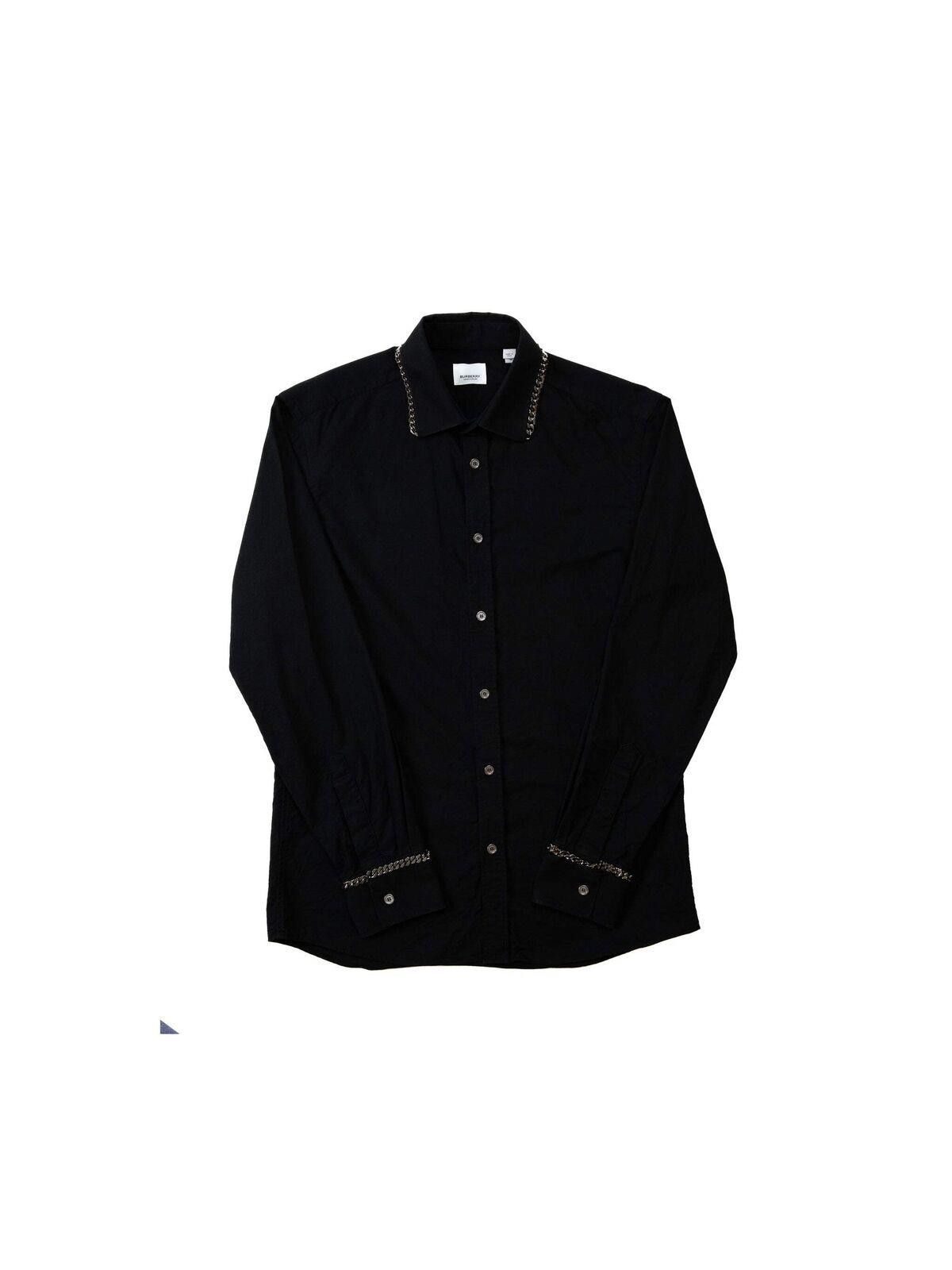 Burberry Burberry Mens Black Chain Detail Shirt Medium Black Size US M / EU 48-50 / 2 - 1 Thumbnail