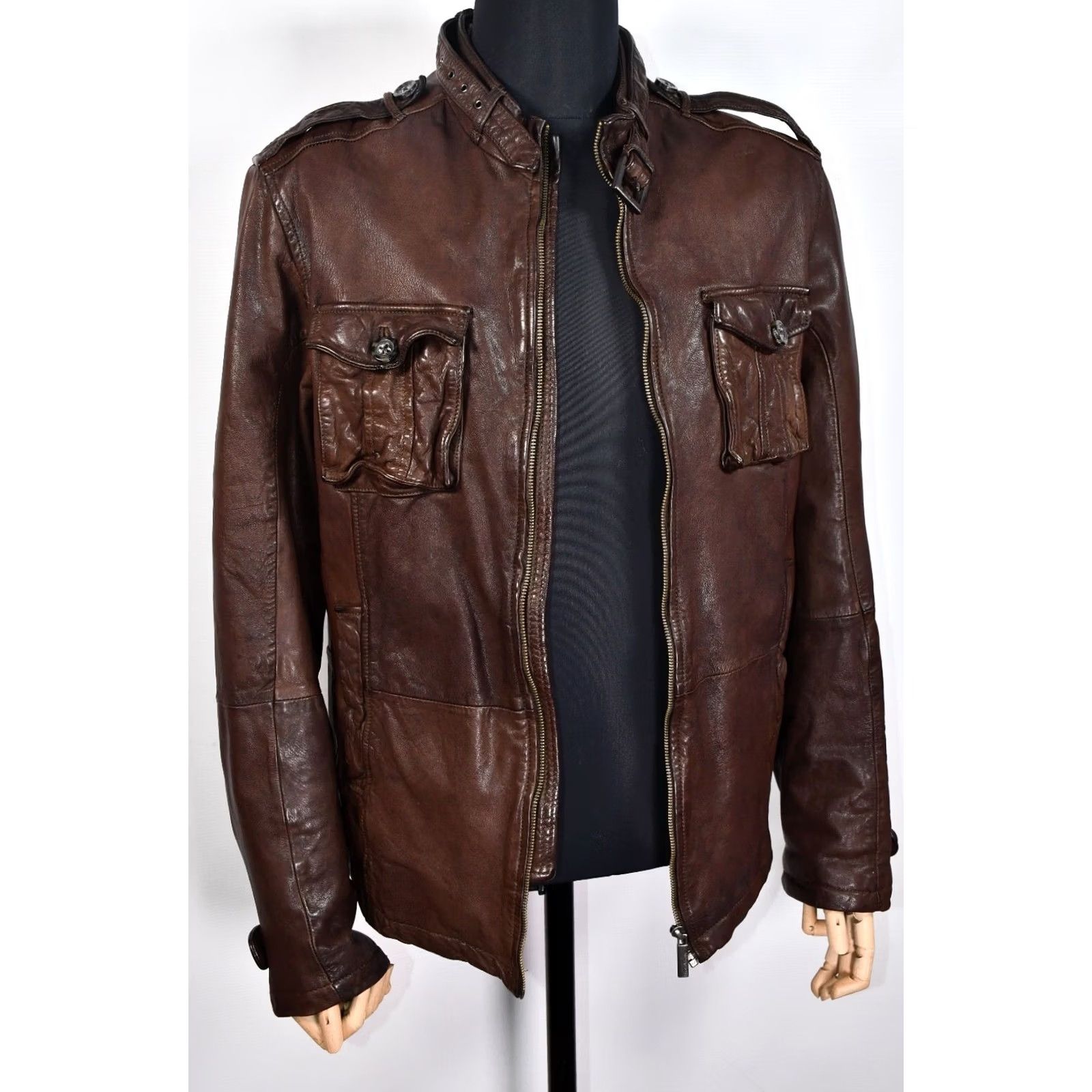 Vintage MATINIQUE Wesley Jacket Men XL Biker Leather Brown 100% Leather Vintage No? Size US XL / EU 56 / 4 - 3 Thumbnail