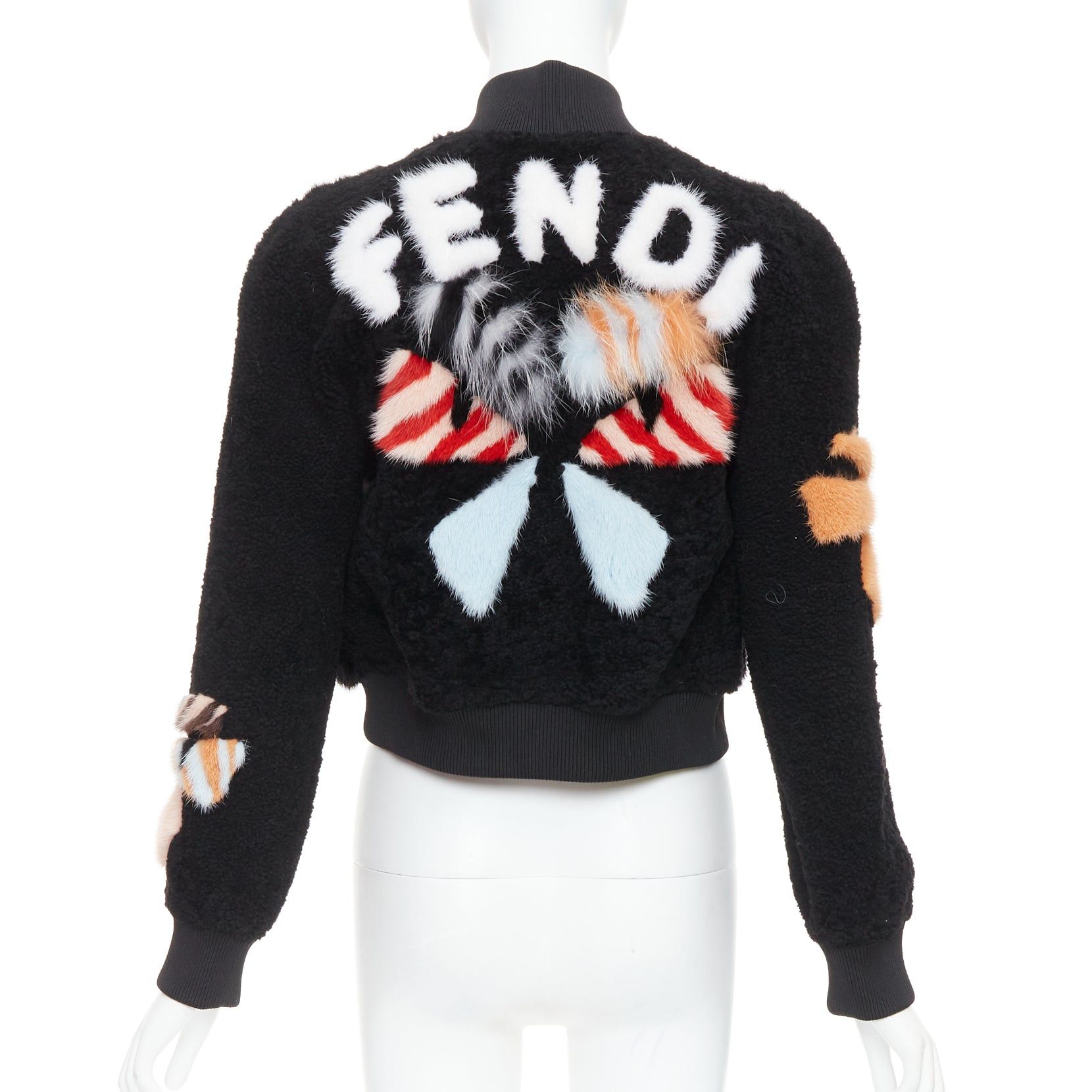 Fendi FENDI black floral fur leather lined cropped bomber jacket IT40 S Size S / US 4 / IT 40 - 1 Thumbnail