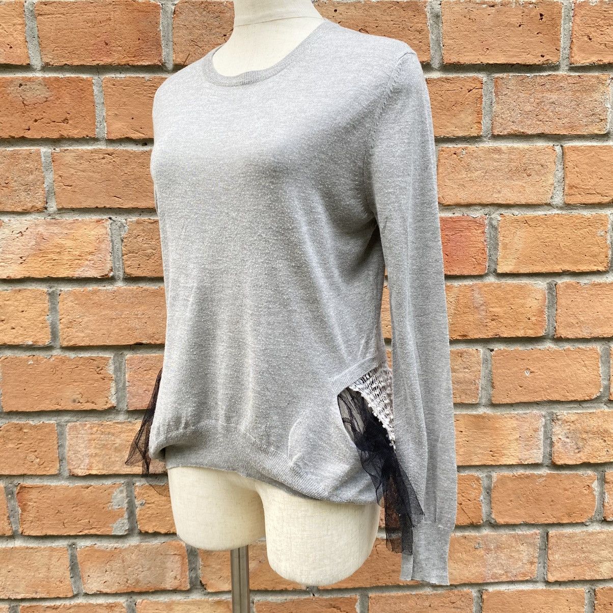Toga TOGA TOGA ARCHIVES Gray Knit Top with Black Tulle Trim Size L / US 10 / IT 46 - 14 Thumbnail
