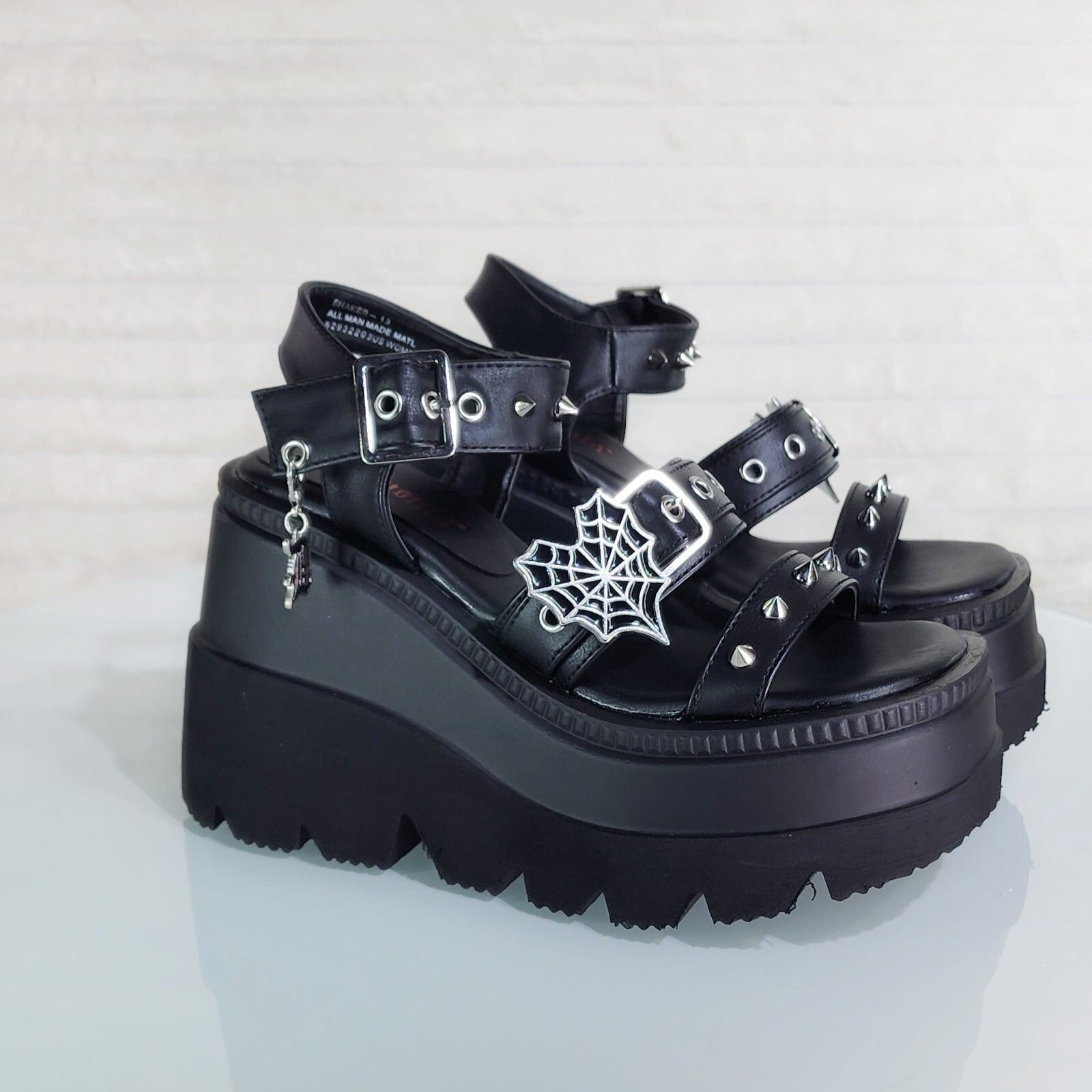 Other Shaker 13 Black Matte 4.5" Wedge Heel Gothic Sandals Studs A Size US 11 / IT 41 - 1 Thumbnail