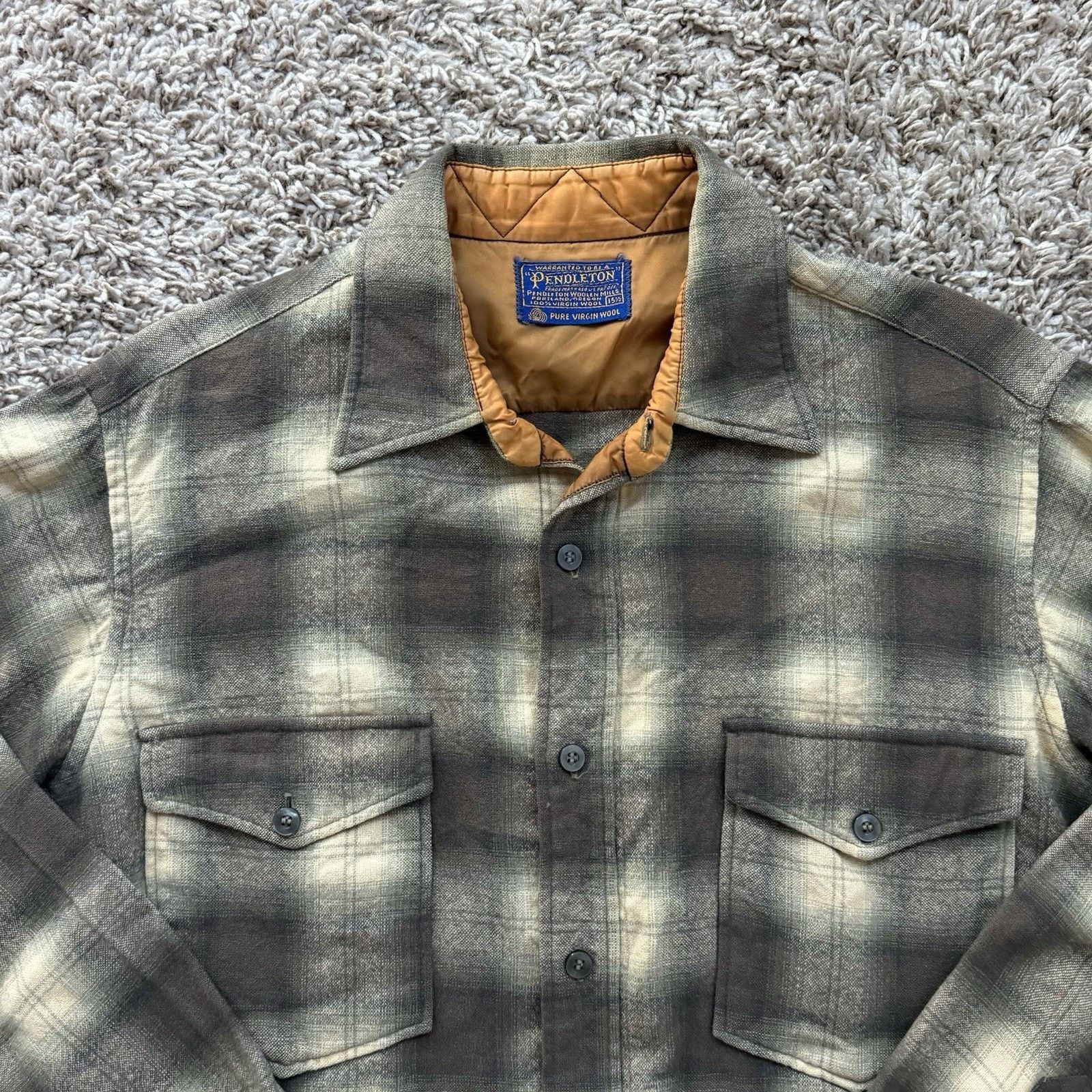 Pendleton × Vintage Vintage Pendleton Shadow Plaid Green Brown Wool Button Shirt Size US M / EU 48-50 / 2 - 2 Thumbnail