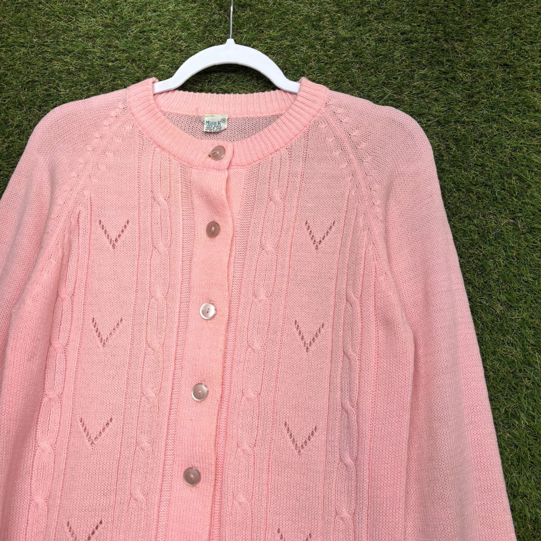 Vintage VINTAGE Miss K Pink Cable-Knit Cardigan Sweater Womens Small 80s Geometric Retro Size S / US 4 / IT 40 - 2 Thumbnail