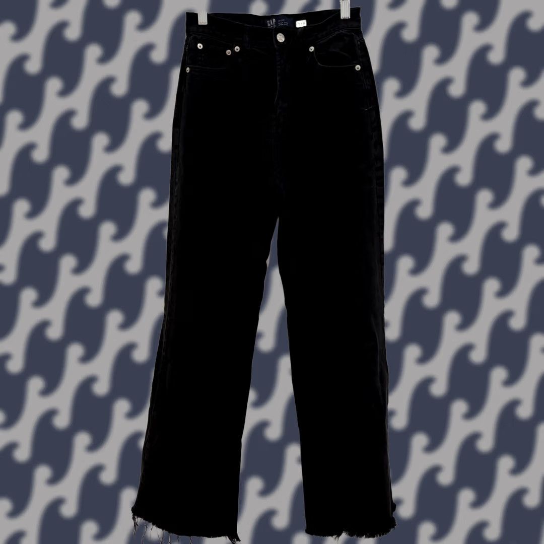 Gap GAP Womens High Rise Wide Leg Jeans Black Raw Hem Denim Pants Size 25 Size 42" / US 20 - 1 Thumbnail