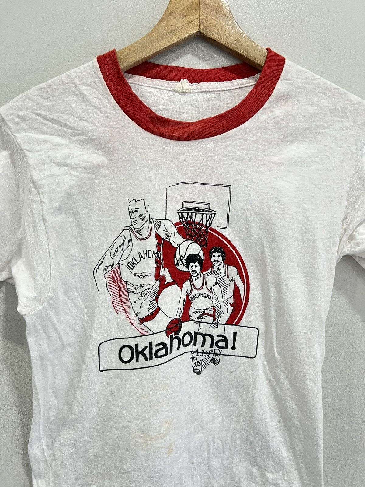 Vintage Vintage Oklahoma Basketball Ringer Tee Shirt 70s Size US L / EU 52-54 / 3 - 3 Thumbnail