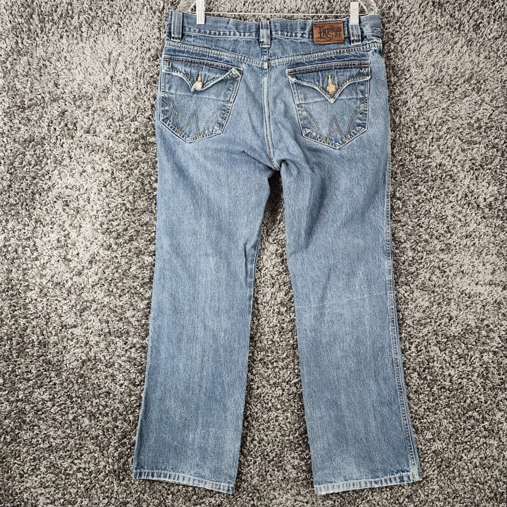 Vintage INDIGO STAR Jeans Straight Men 34x30 Distressed Blue Star Theme Casual Denim Mens 34 Inseam 30 Size US 34 / EU 50 - 6 Thumbnail