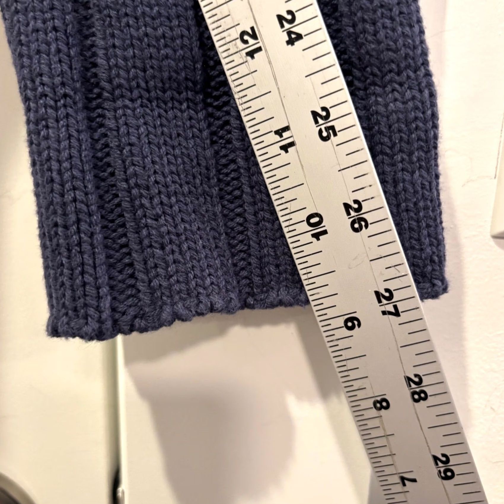 Vintage All:Row Sweater Women L Navy Blue Chunky Knit Basketweave Cable Cropped Pullover Size L / US 10 / IT 46 - 4 Thumbnail