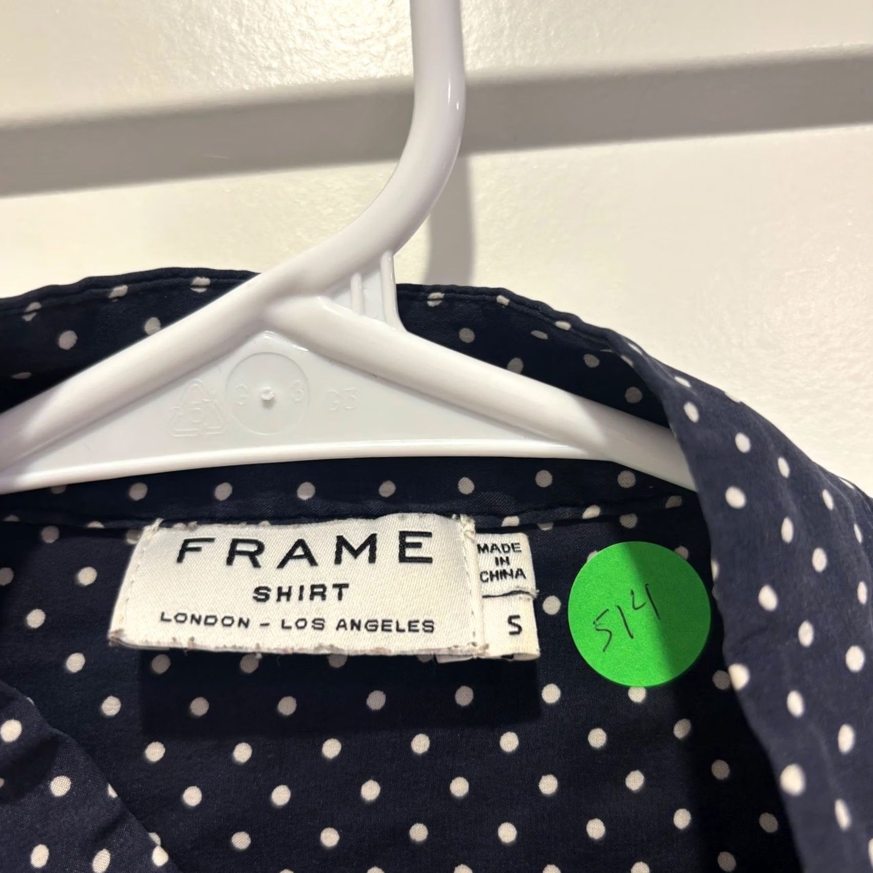 Frame FRAME Navy Blue Polka Dot Mock Neck Button Down Shirt Women Small Long Sleeve Size S / US 4 / IT 40 - 2 Thumbnail