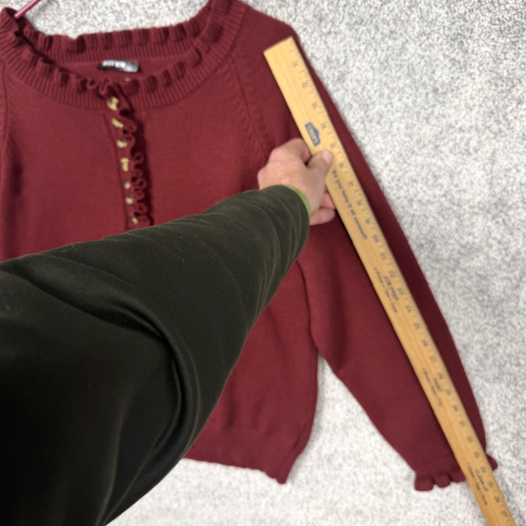 Vintage BTFBM Sweater Womens L Maroon Ruffle Henley Knit Dark Romantic Feminine Layering Size L / US 10 / IT 46 - 3 Thumbnail
