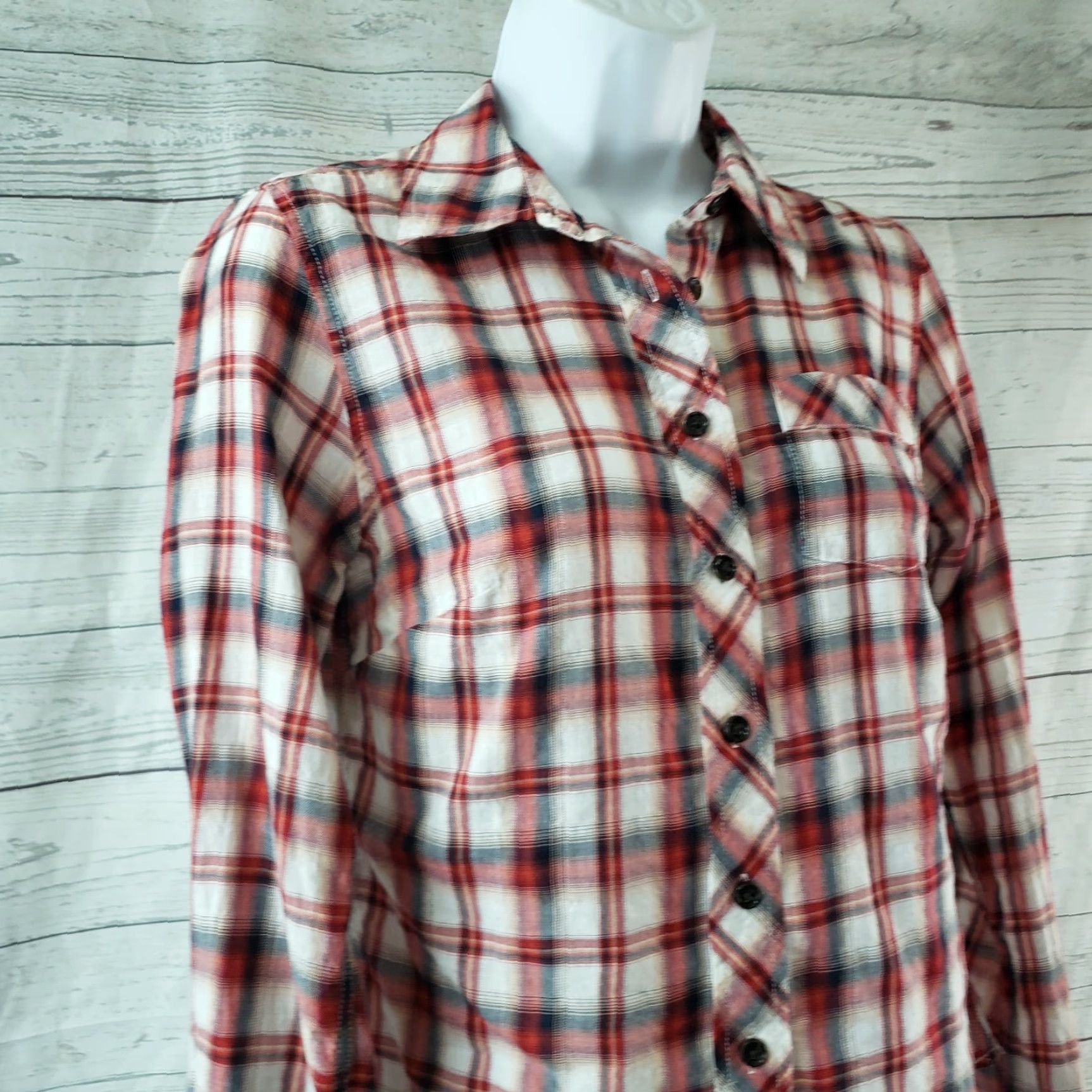 Gap Gap Button-Up Shirt Womens Small Red Plaid Long Sleeve Cotton Blend Size S / US 4 / IT 40 - 2 Thumbnail