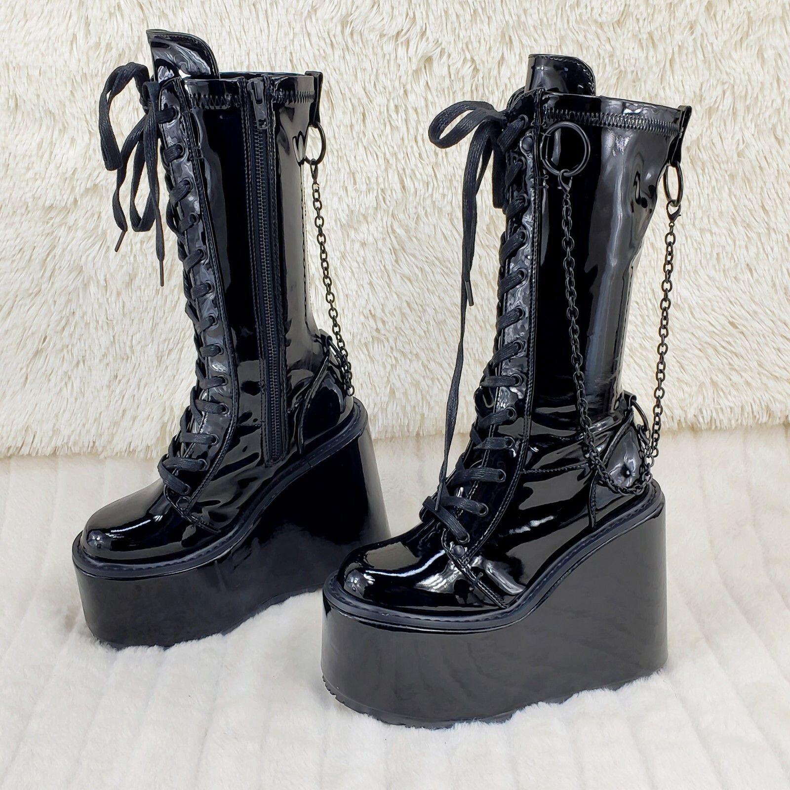 Demonia Cult DEMONIA Swing 150 Black Stretch Goth Knee Boot 5.5" Platform Size US 11 / IT 41 - 3 Thumbnail