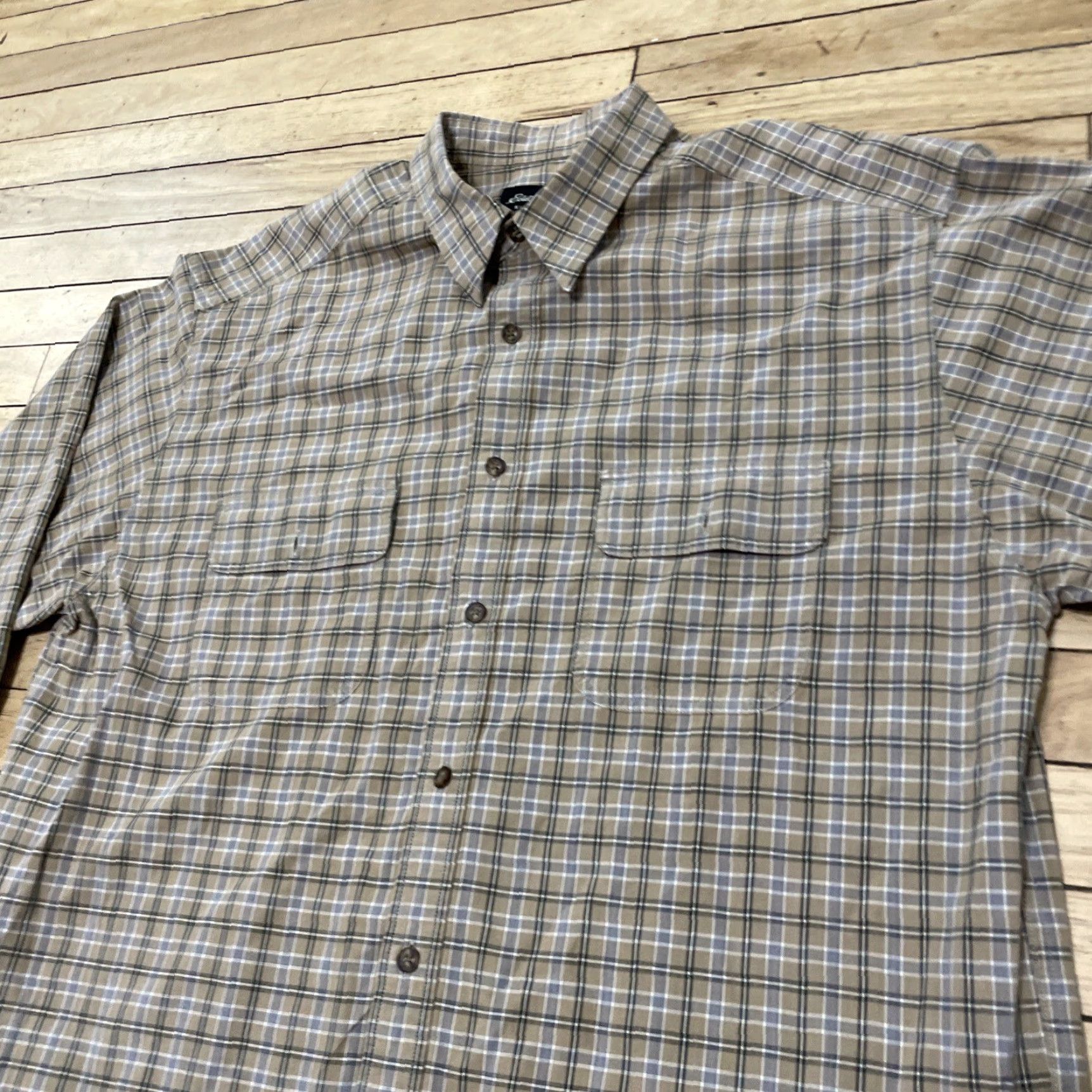 Eddie Bauer VINTAGE Eddie Bauer Button-Up Shirt Men XL Twill Canvas Pockets 90s Y2k Outdoor Tan Gold Brown Plaid Size US XL / EU 56 / 4 - 4 Thumbnail