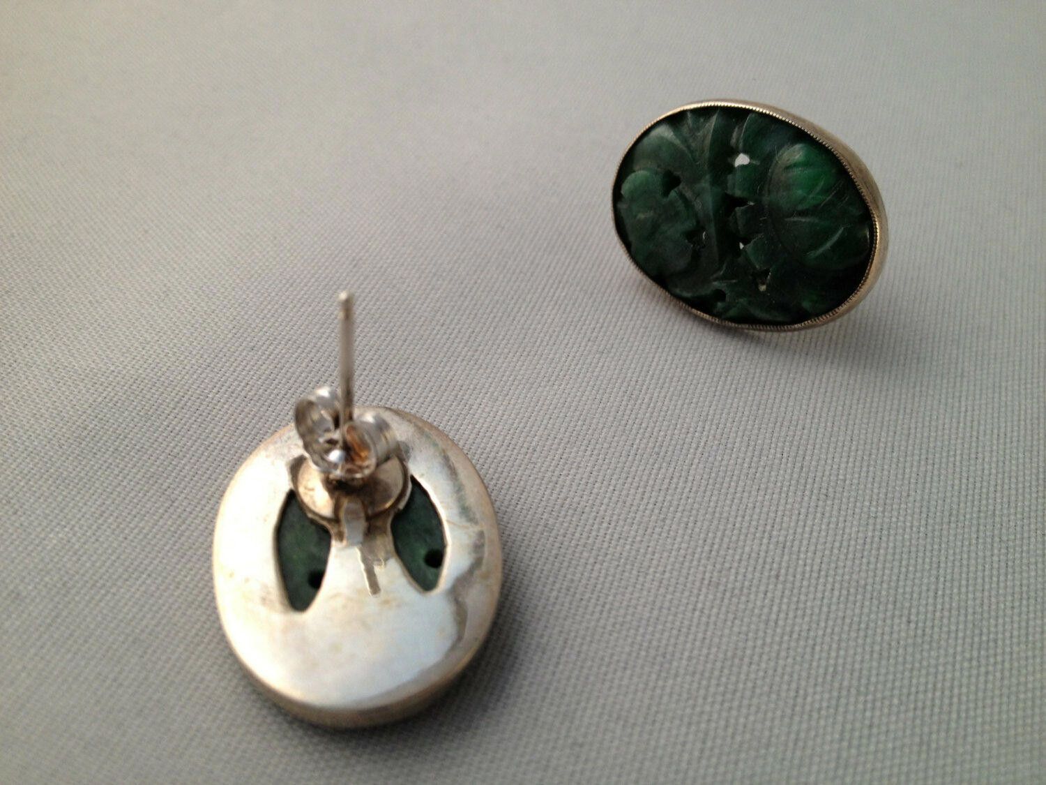 Designer Sterling Oval Chinese Carved Jade Earrings Alberto Juan Size ONE SIZE - 2 Thumbnail