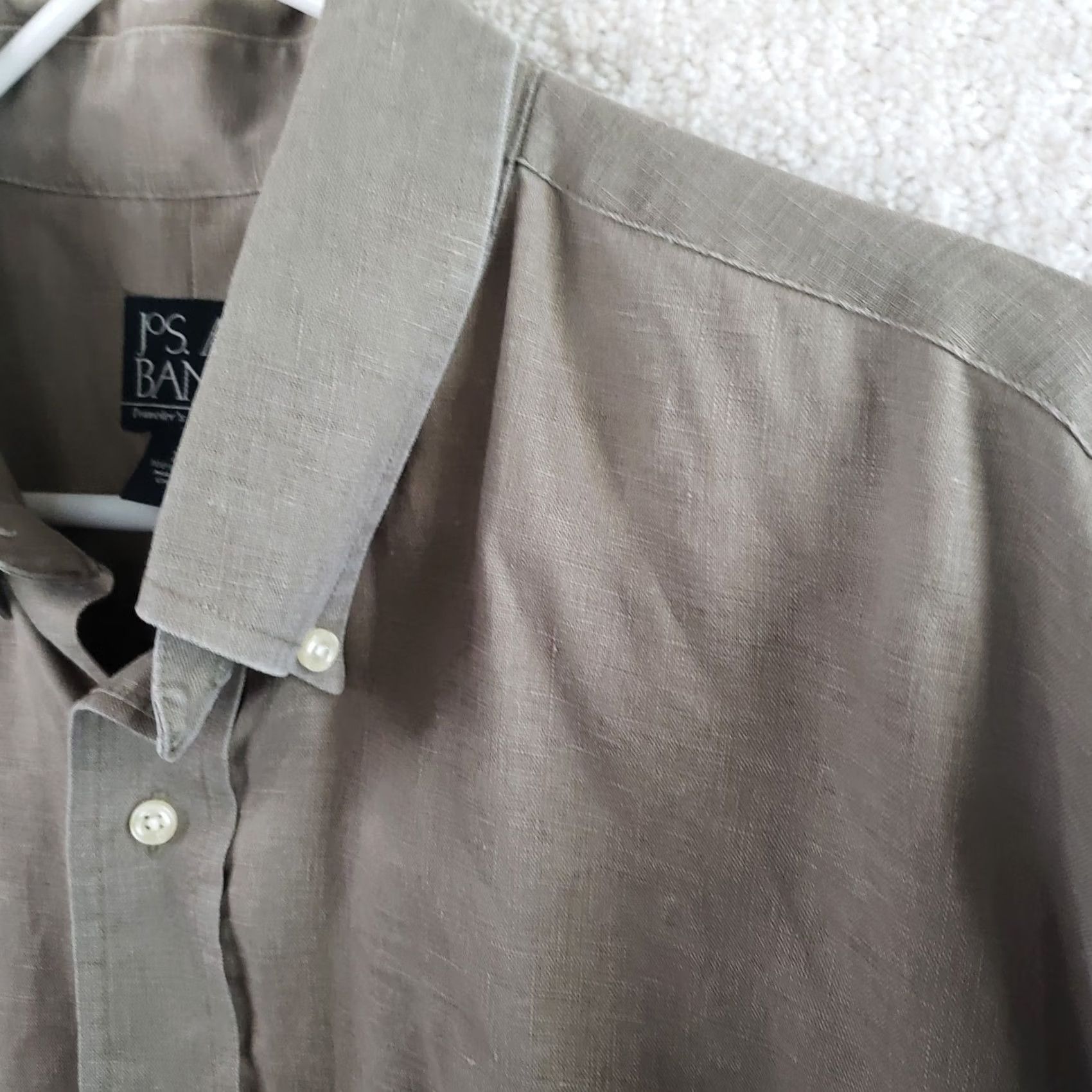 Jos. A. Bank Jos A Bank Reserve Shirt Men's XL Khaki 100% Linen Casual Long Sleeve Button Size US XL / EU 56 / 4 - 6 Thumbnail
