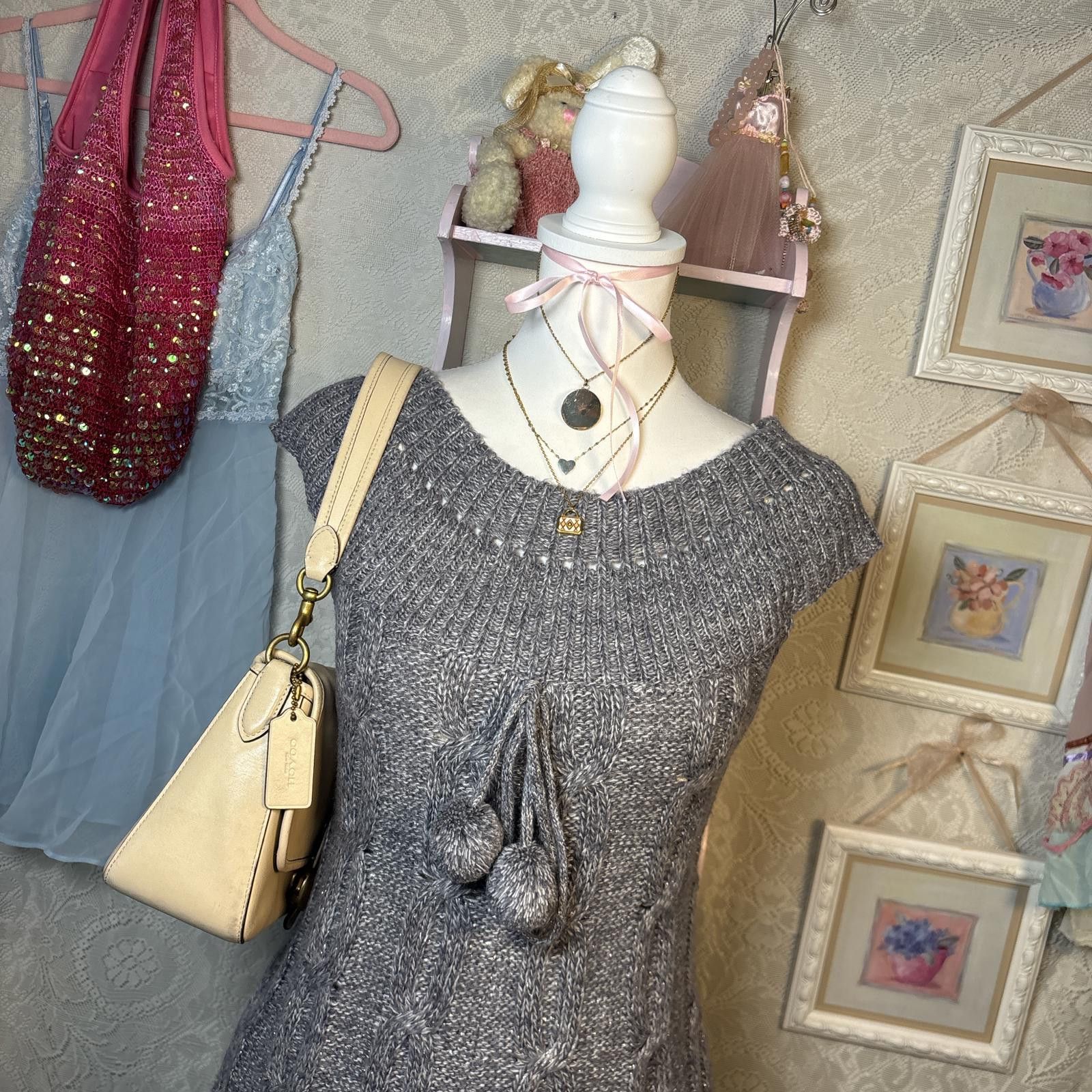 Other vintage gray sweater dress with pom pom details Size M / US 6-8 / IT 42-44 - 3 Thumbnail