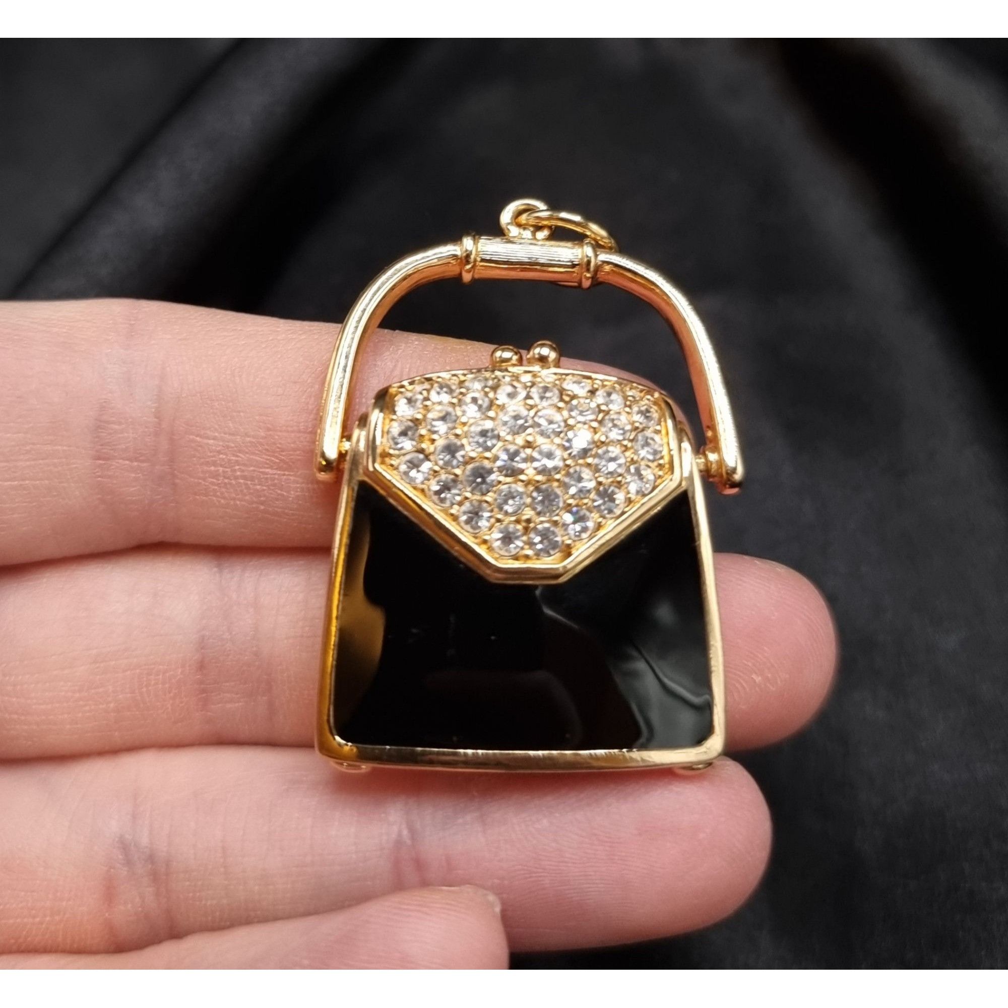 Swarovski Vintage Swarovski 1990s Gold-Tone Handbag Pendant With Black Size ONE SIZE - 6 Thumbnail
