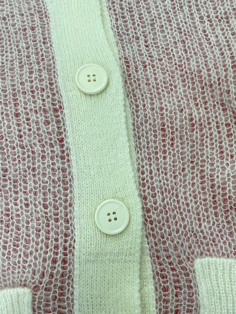 Maison Margiela Maison Margiela Pink and white-edged knitted hollow cardig Size S / US 4 / IT 40 - 2 Thumbnail