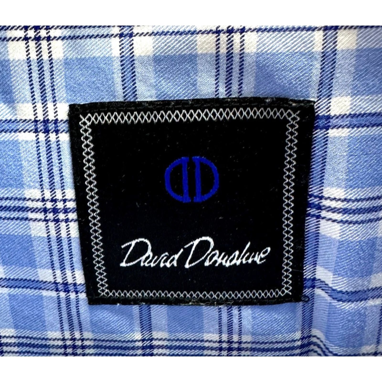 David Donahue David Donahue Blue Plaid Dress Shirt Button Up Long Sleeve Cotton Sz 17 Men’s Shirt Size 46R - 3 Thumbnail