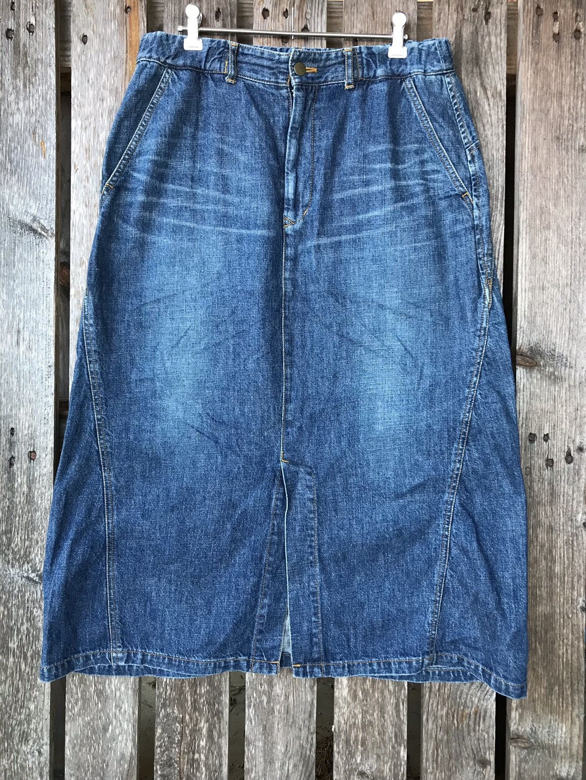 Issey Miyake × Japanese Brand Vtg 90s Plantation By Issey Miyake Denim Skirt Size 30" / US 8 / IT 44 - 1 Thumbnail