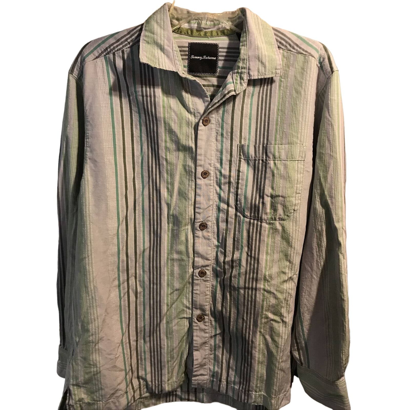 Tommy Bahama Tommy Bahama Mens M Striped Silk Blend Button Hawaiian Shirt Size US M / EU 48-50 / 2 - 1 Thumbnail