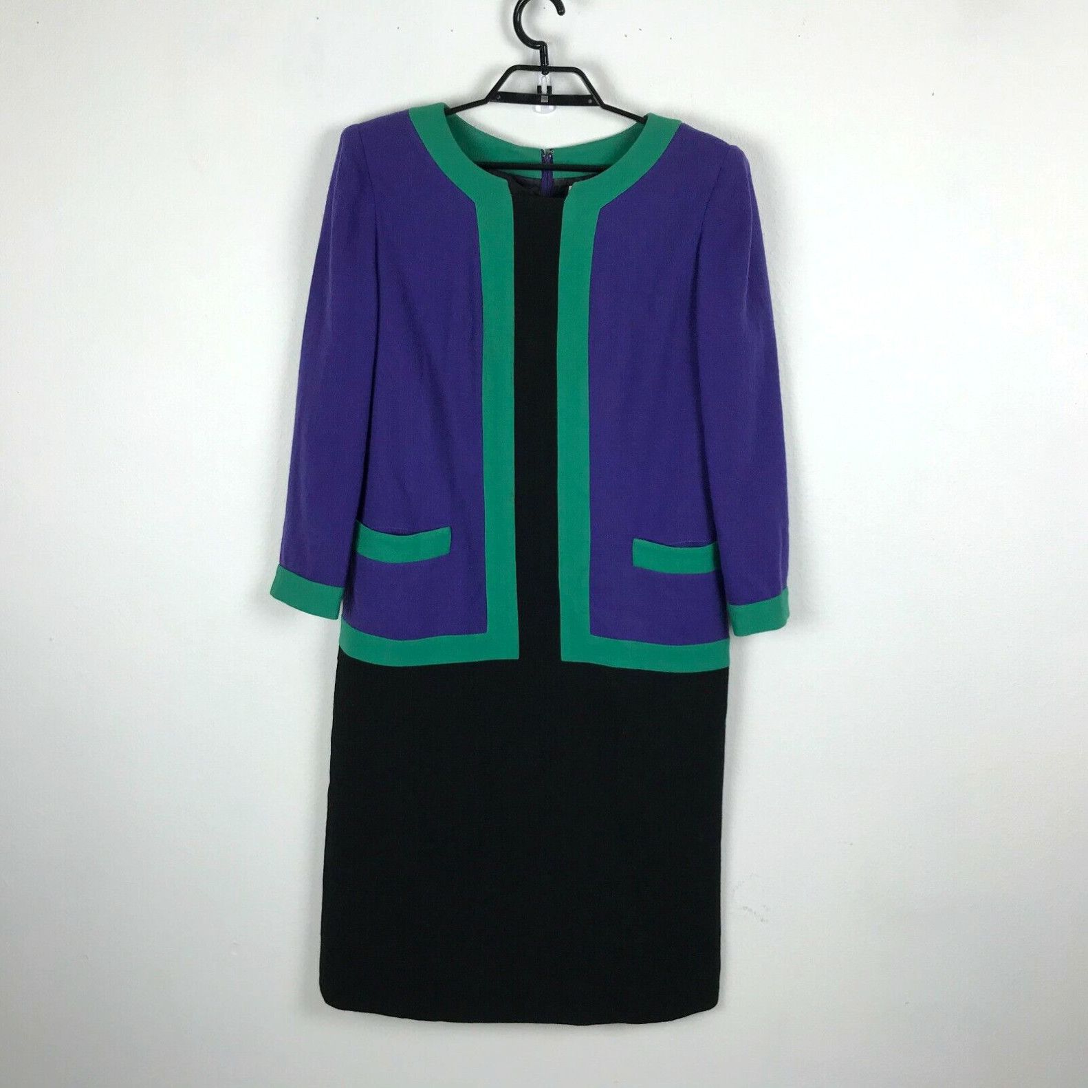 image of Vintage 1980S Robert Courtney Gene Roy Dress Size L/xl Purple Green Colorblock in White, Women's