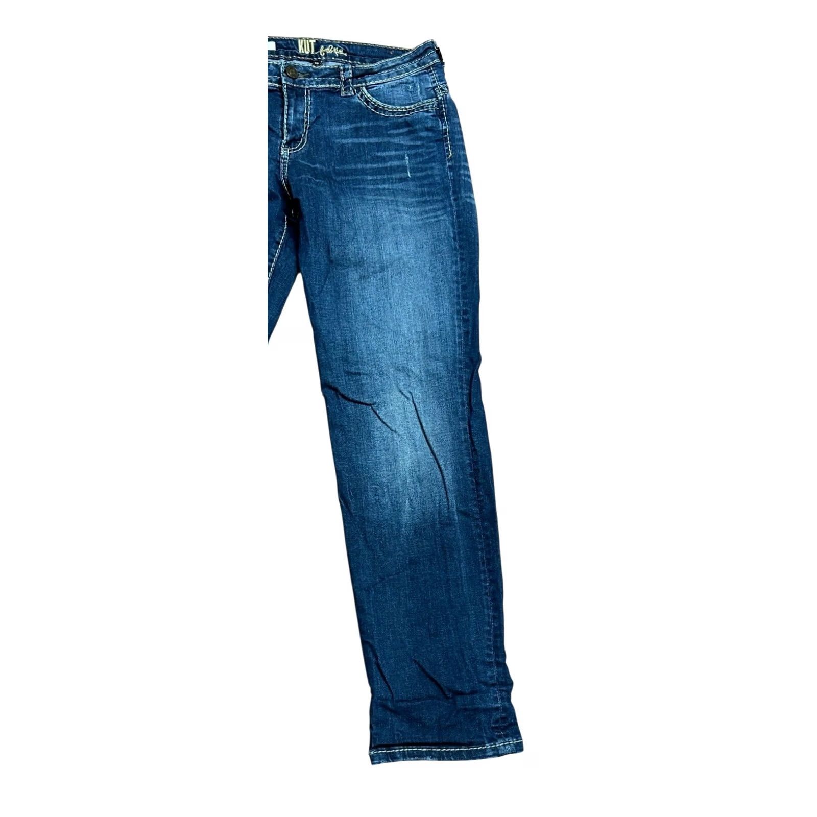Vintage KUT from the Kloth Women Jeans 10 Catherine Boyfriend Straight Blue Distressed Denim Size 32" / US 10 / IT 46 - 4 Thumbnail