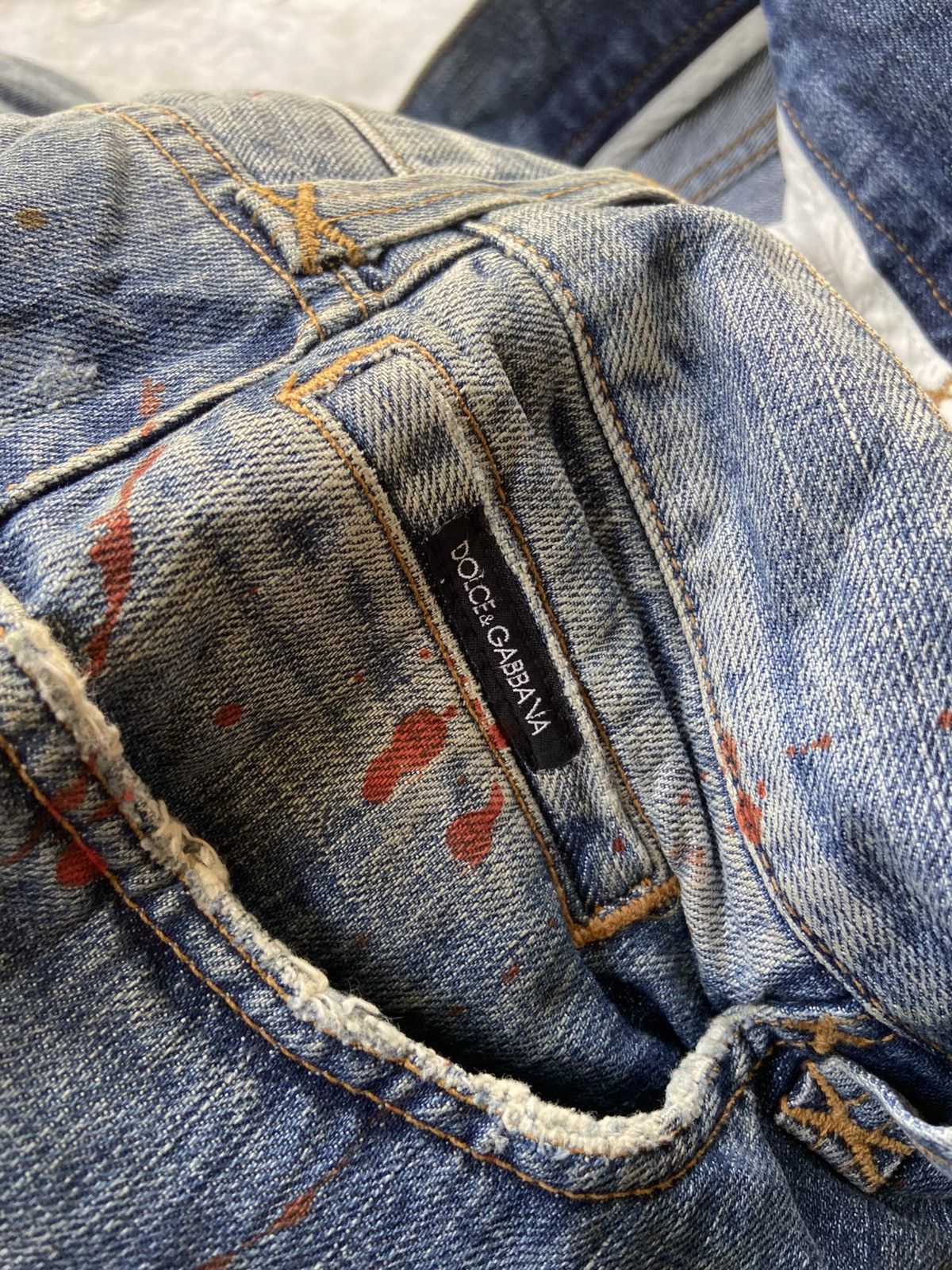 Dolce & Gabbana ARCHIVE SS03 ‘16 Classic’ Splatter Paint Distressed Denim Size US 36 / EU 52 - 11 Thumbnail