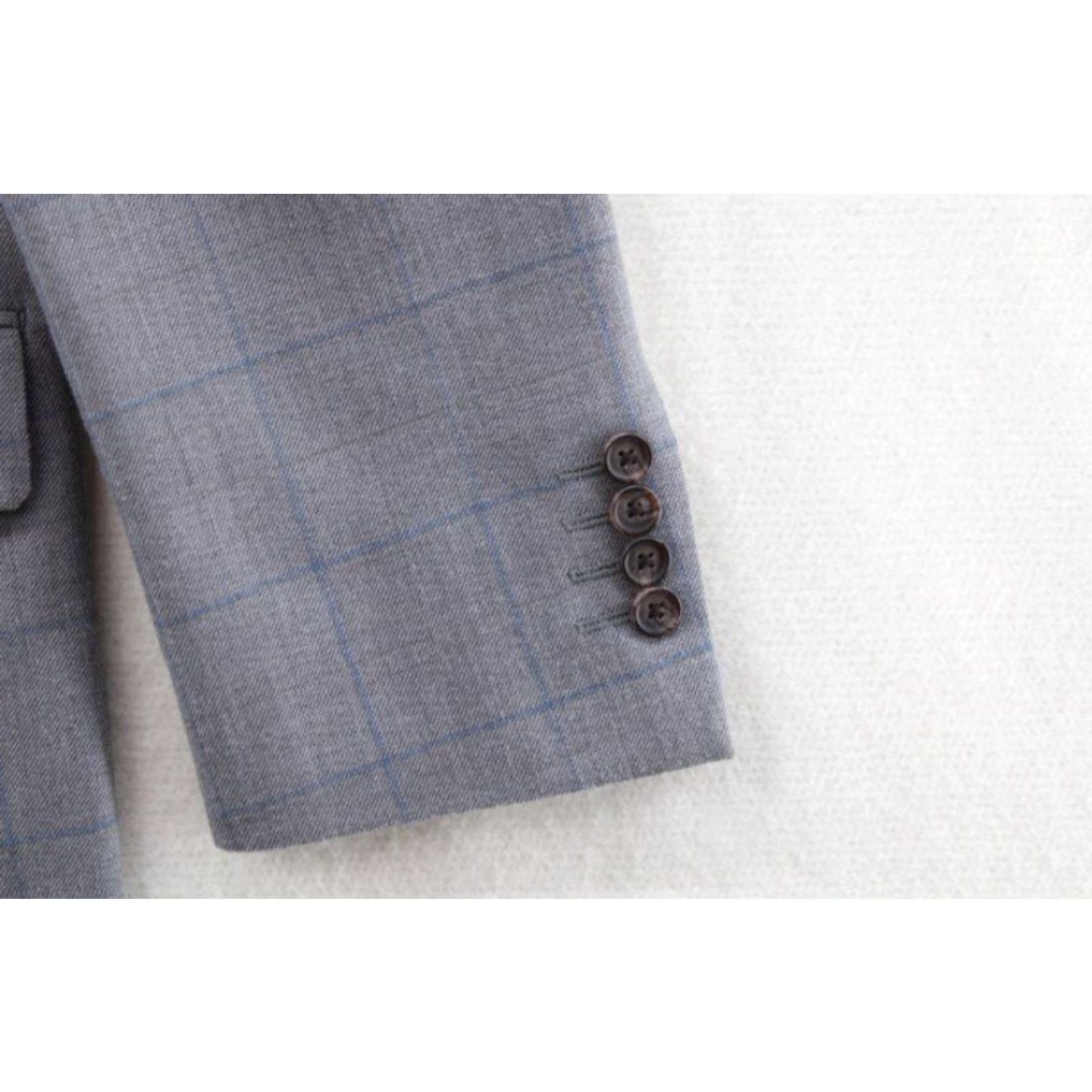 Ralph Lauren Ralph Lauren Blazer Men's 46R Gray W/ Blue Squares Silk Wool Blend Notch Lapel Plaid Size 46R - 6 Thumbnail