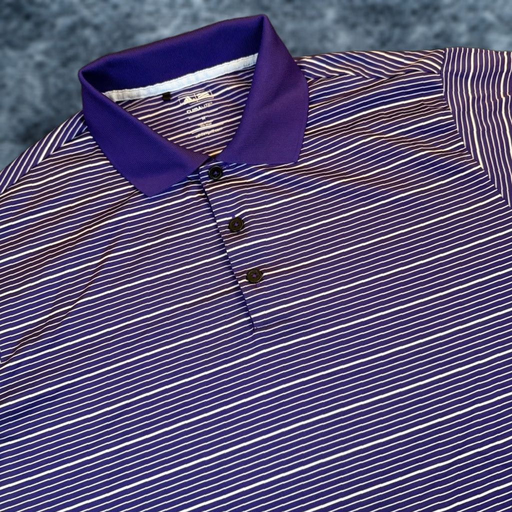 Adidas Adidas Polo Shirt Mens M Purple White Striped Climalite Golf Breathable Quick Dry Athletic Casual Sports Shirt Size US M / EU 48-50 / 2 - 1 Thumbnail