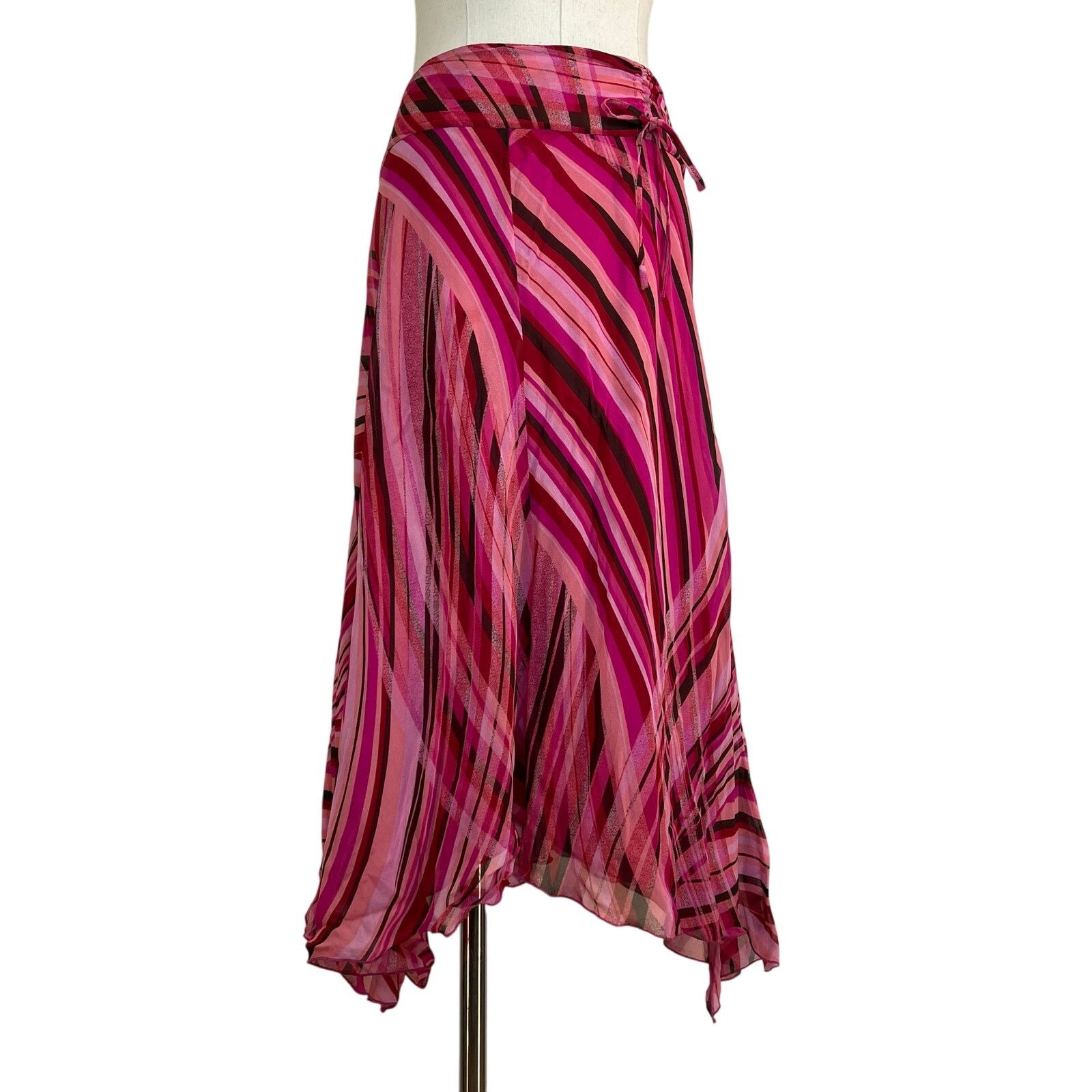 Vintage Vintage Y2K Printed Stripes Silk Skirt Pink Size 36" / US 14 / IT 50 - 1 Thumbnail