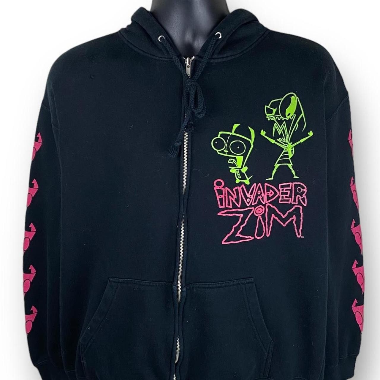 image of Nickelodeon Vintage Mighty Fine Invader Zim Cartoon Hoodie Sweatshirt in Black, Men's (Size Medium)